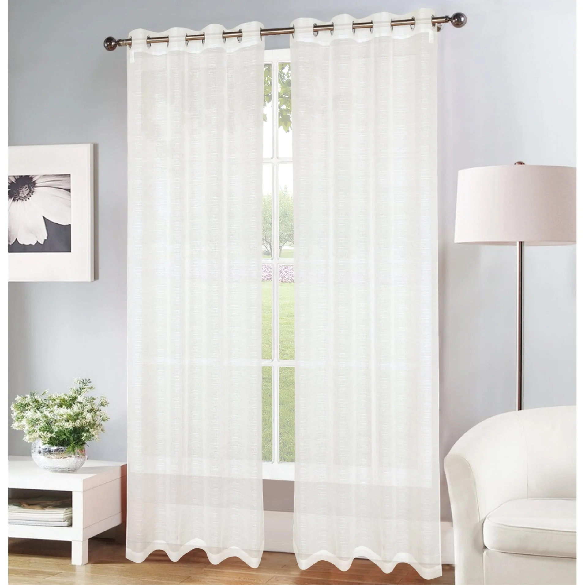 Erica Striped Doily Single Grommet Curtain Panel - (1x) 54 x 90 in. - (1x) 54 x 90 in.
