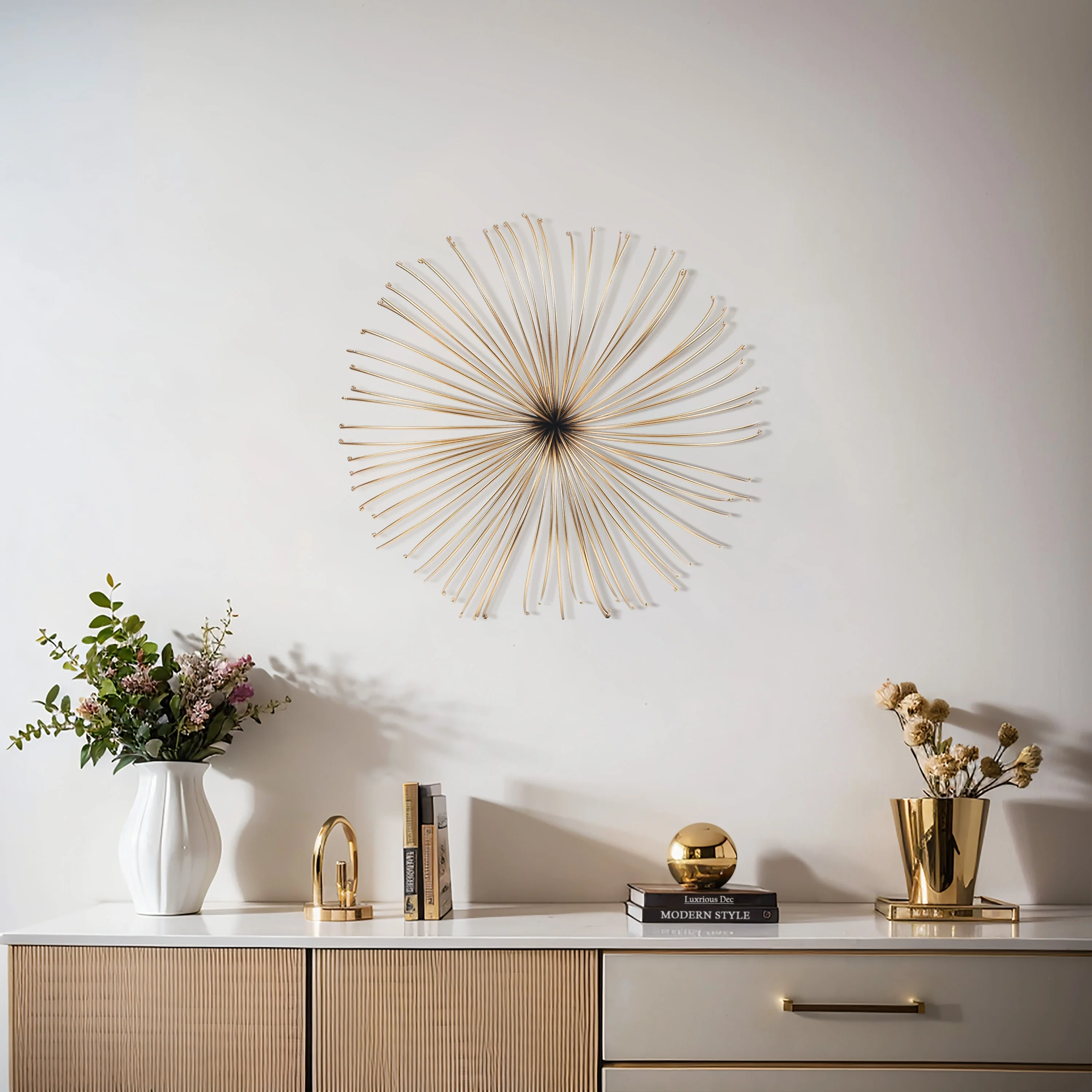 Gold Abstract Flower Round Metal Wall Decor