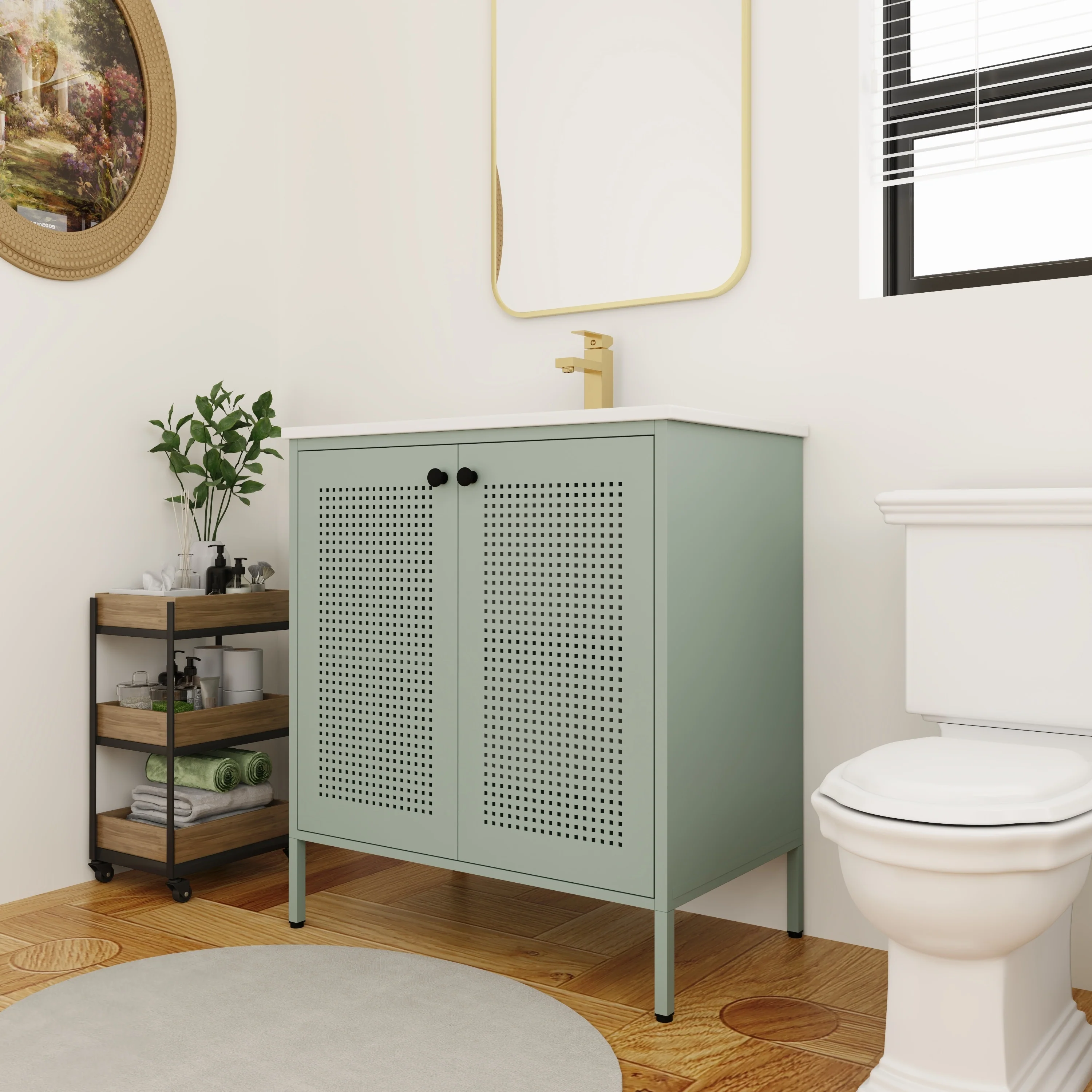 BNK 24/30 inch Freestanding Single Sink Bathroom Vanity with Soft Close Door and 1 adjustable shelf