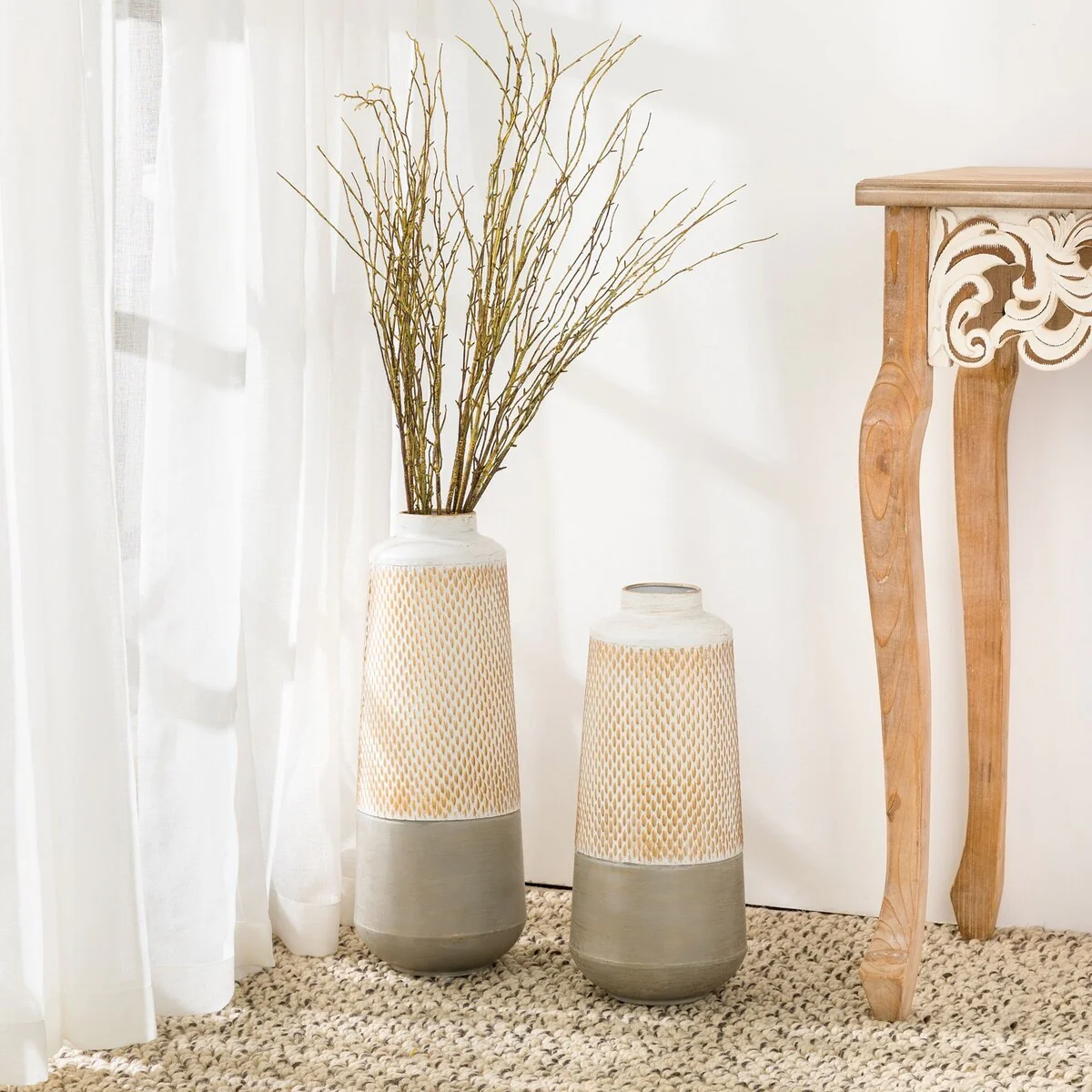 Glitzhome Set of 2 Modern Table Floor Metal Art Vases
