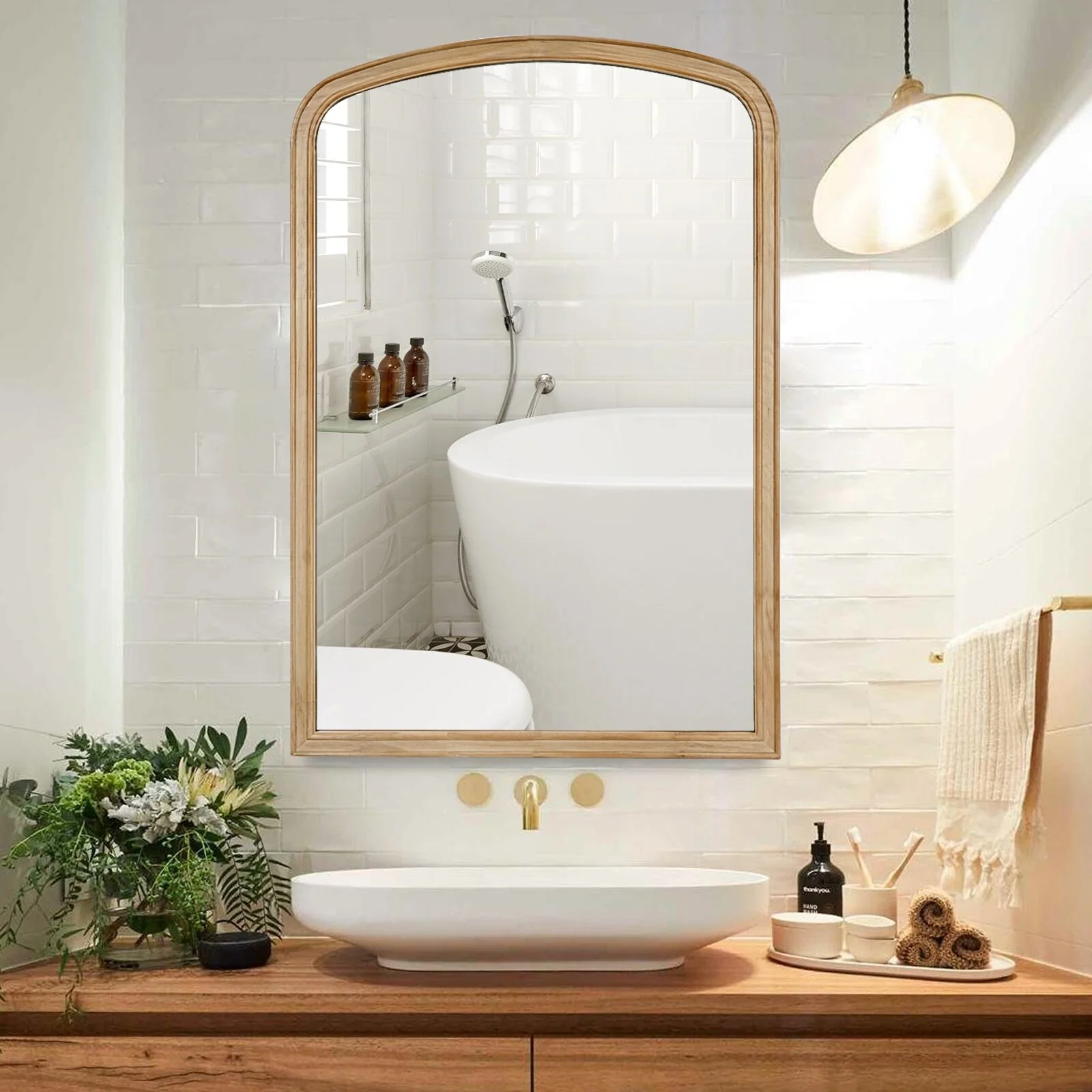 Multi-purpose Wood Frame French Arch Top Vintage Mirror for Home Decor