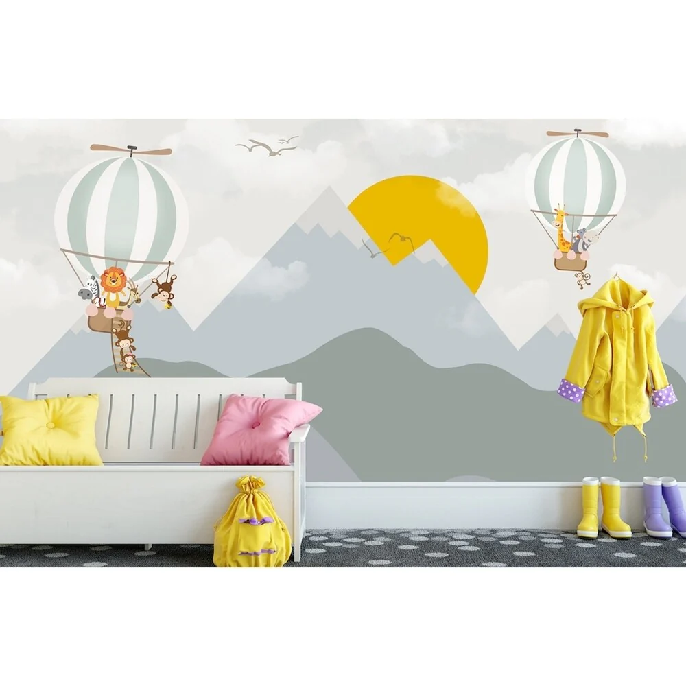 GK Wall Design Sunrise Hot Air Balloon Mountain Wallpaper