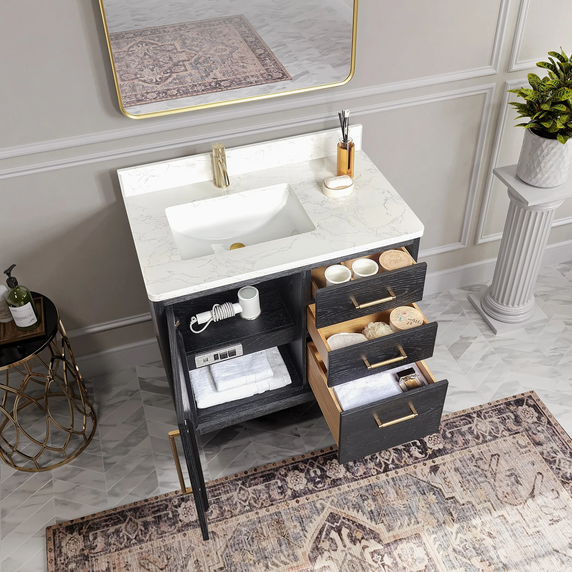 Gara Single Bath Vanity with Composite Stone Top and Mirror