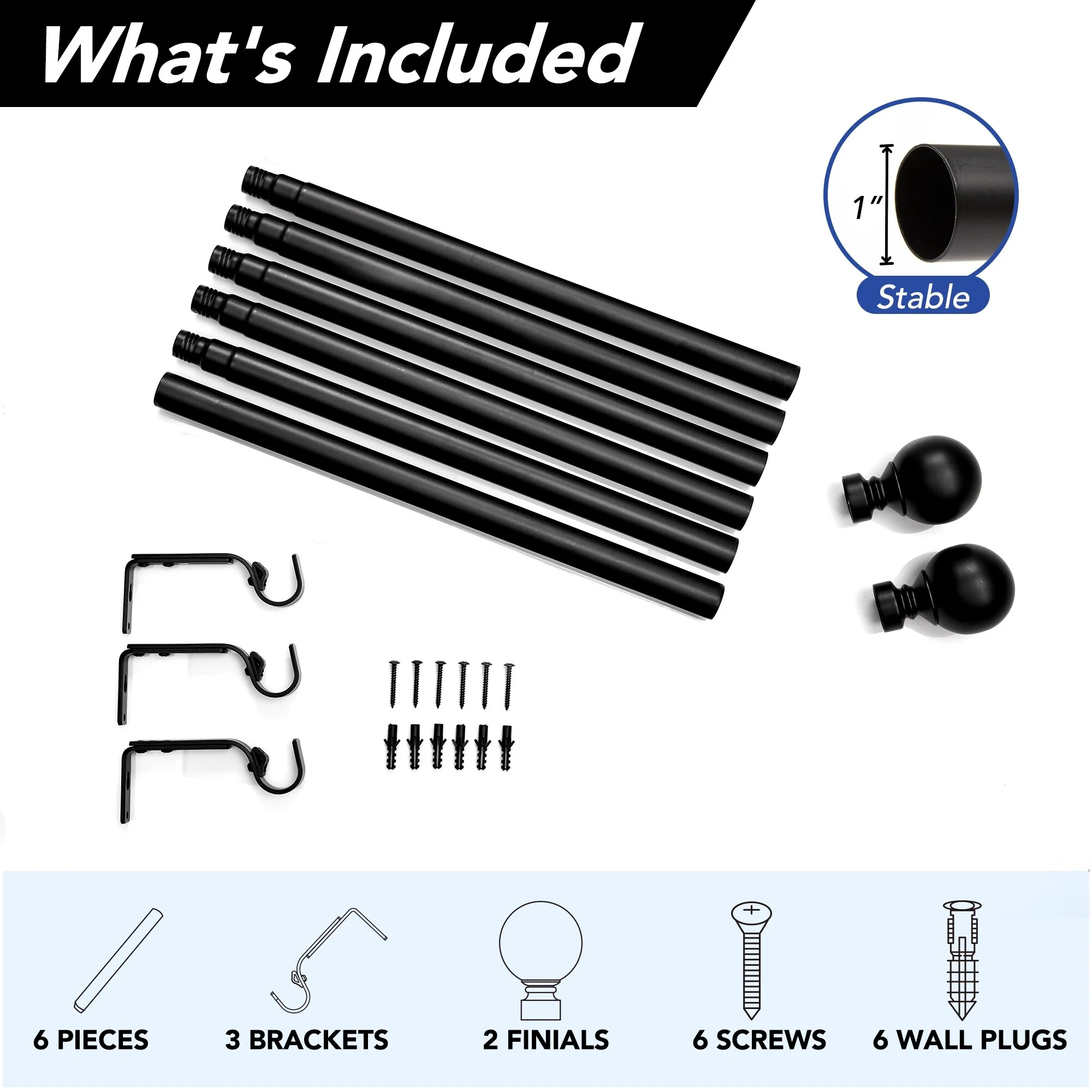Deconovo 1 Inch Window Curtain Rod