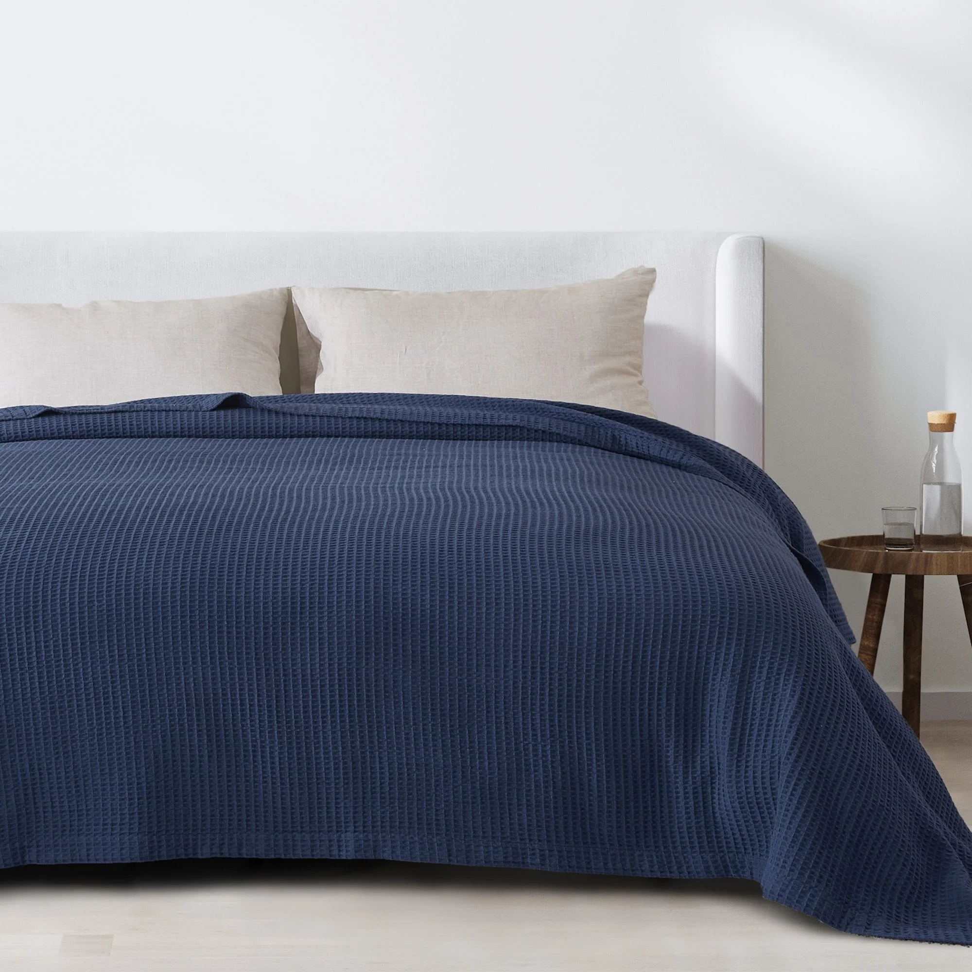 Linery & Co. 100% Cotton All-Season Lightweight Waffle Weave Knit Throw Blanket