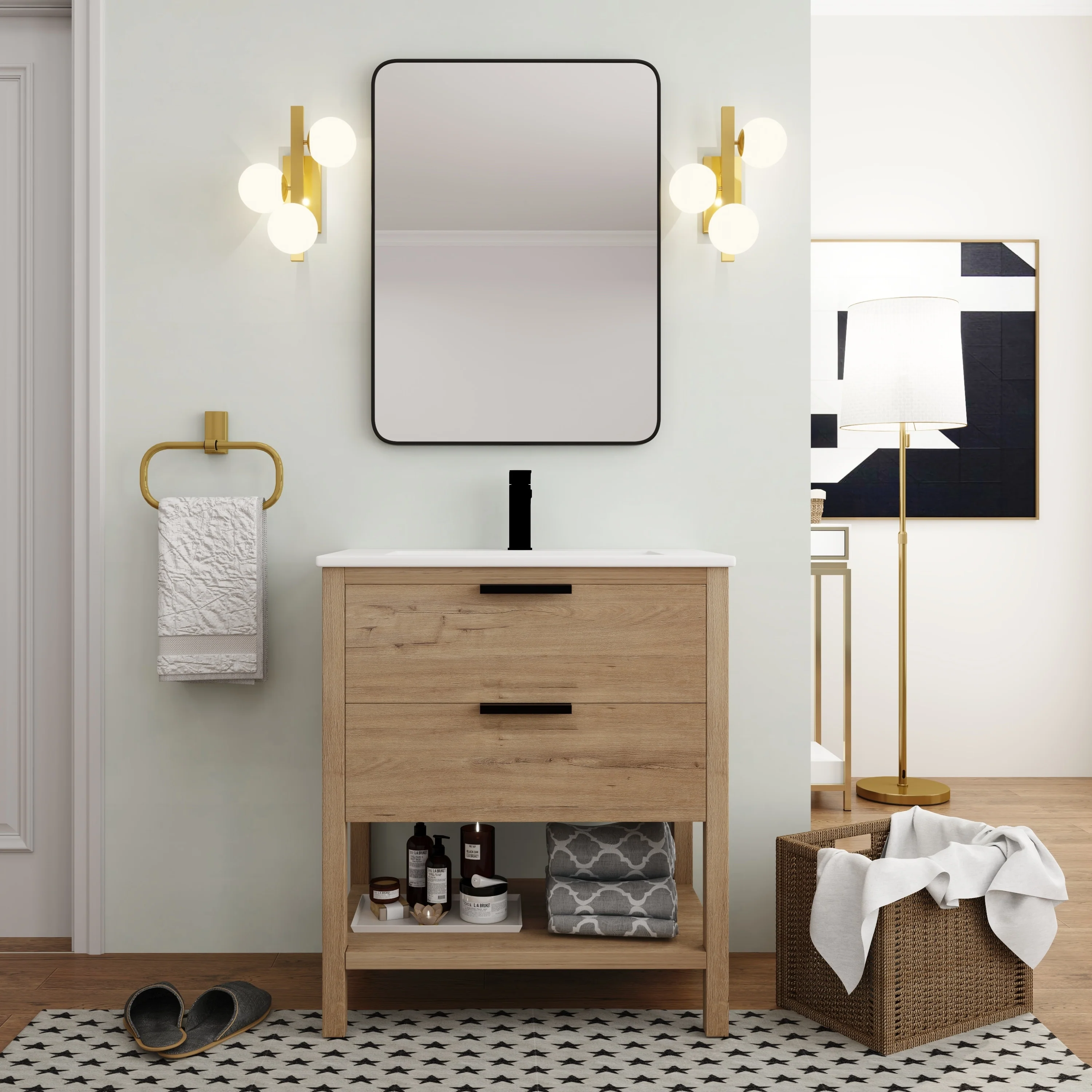 BNK 30/36 Inch Bathroom Vanity With Single Sink,Modern Bathroom Vanities With Soft Close Drawer And Shelf
