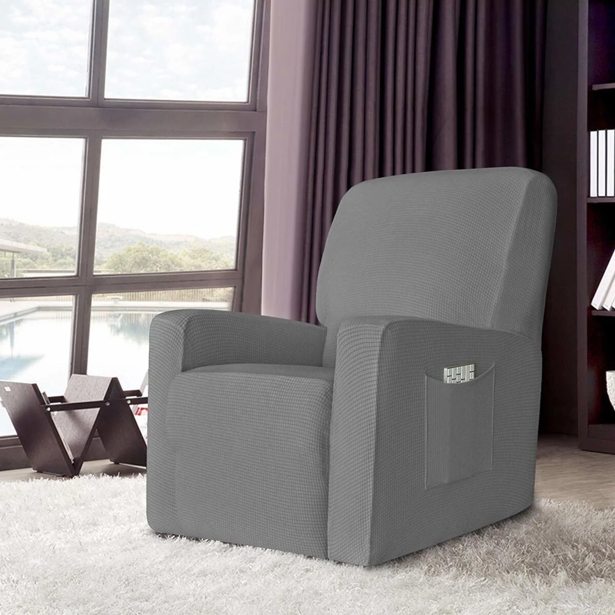 Enova Home Stretch Spandex Jacquard Recliner Chair Slipcovers with Elastic Bottom Side Pocket