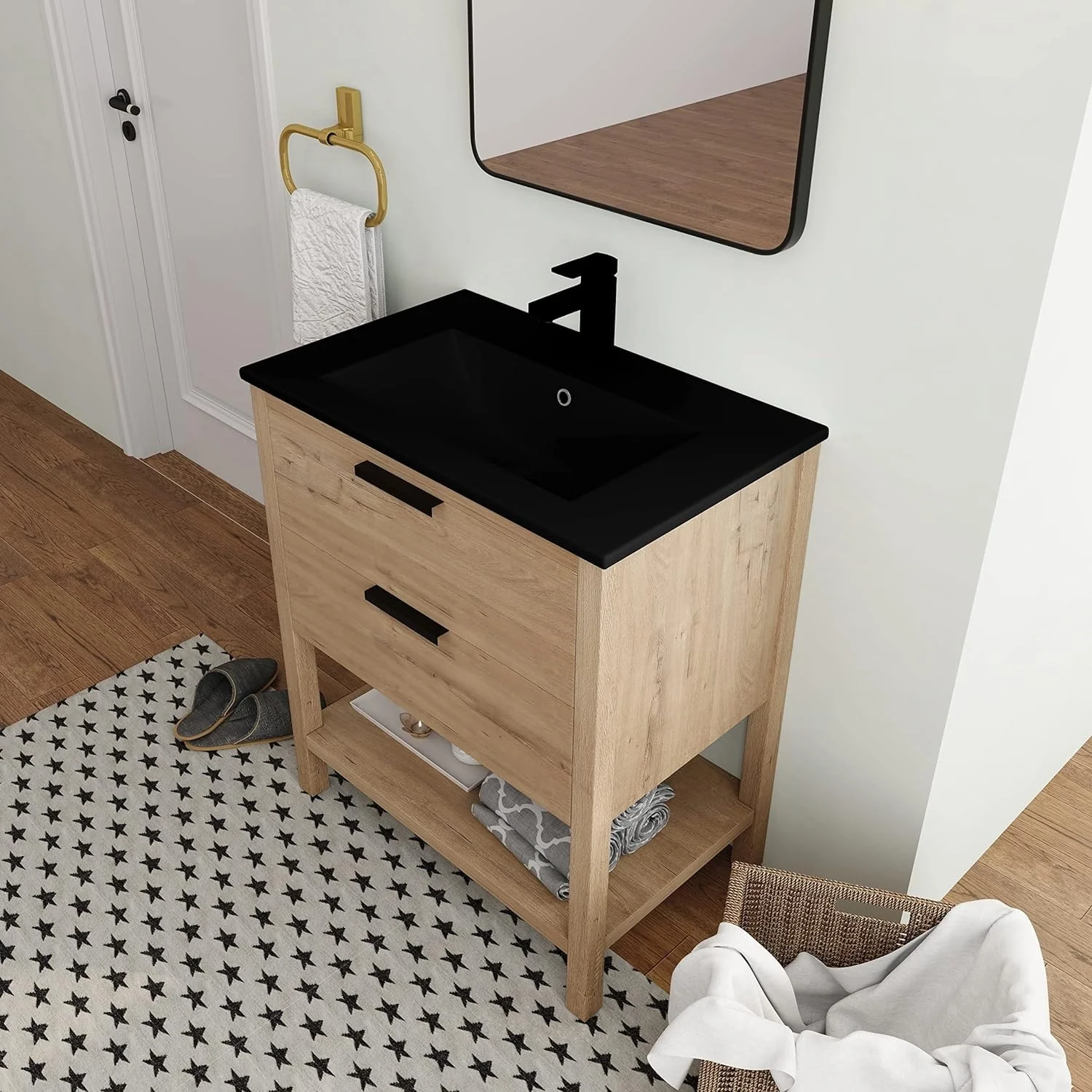 BNK 30/36 Inch Bathroom Vanity With Single Sink,Modern Bathroom Vanities With Soft Close Drawer And Shelf
