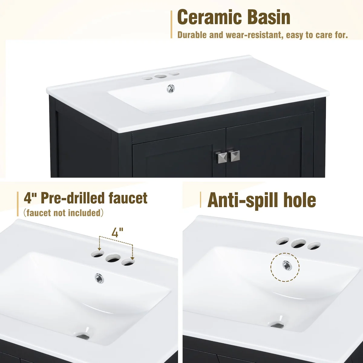 Bathroom Vanity with Single Sink, 2 Soft Closing Doors and 1 Drawer