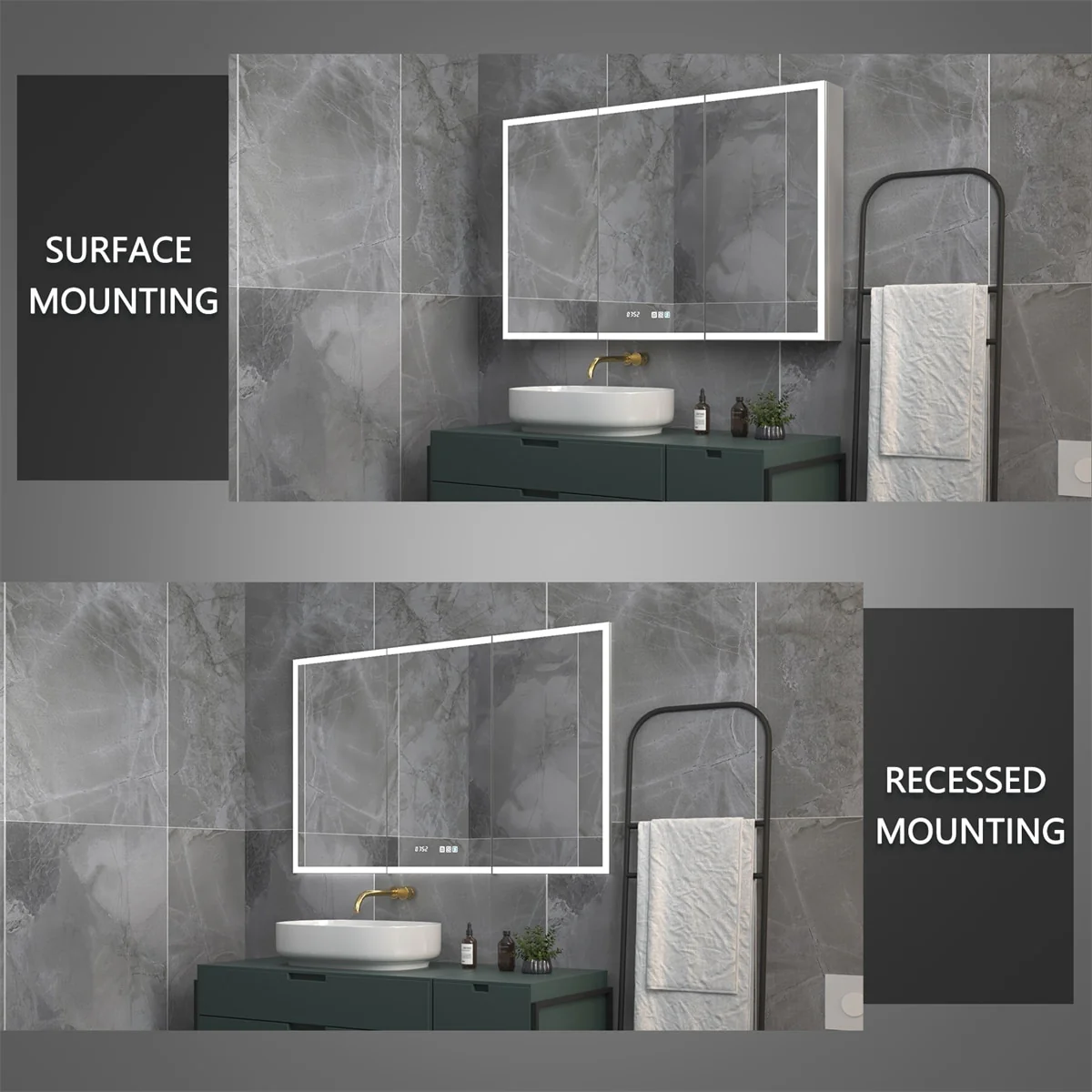 ExBrite Led Lighted Medicine Cabinet Recessed or Surface with Mirrors