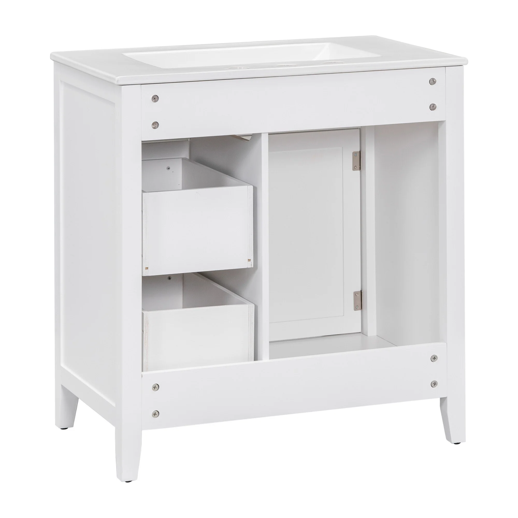 30'' Solid Wood Bathroom Vanity with Cabinet, 2 Drawers, and Ceramic Sink