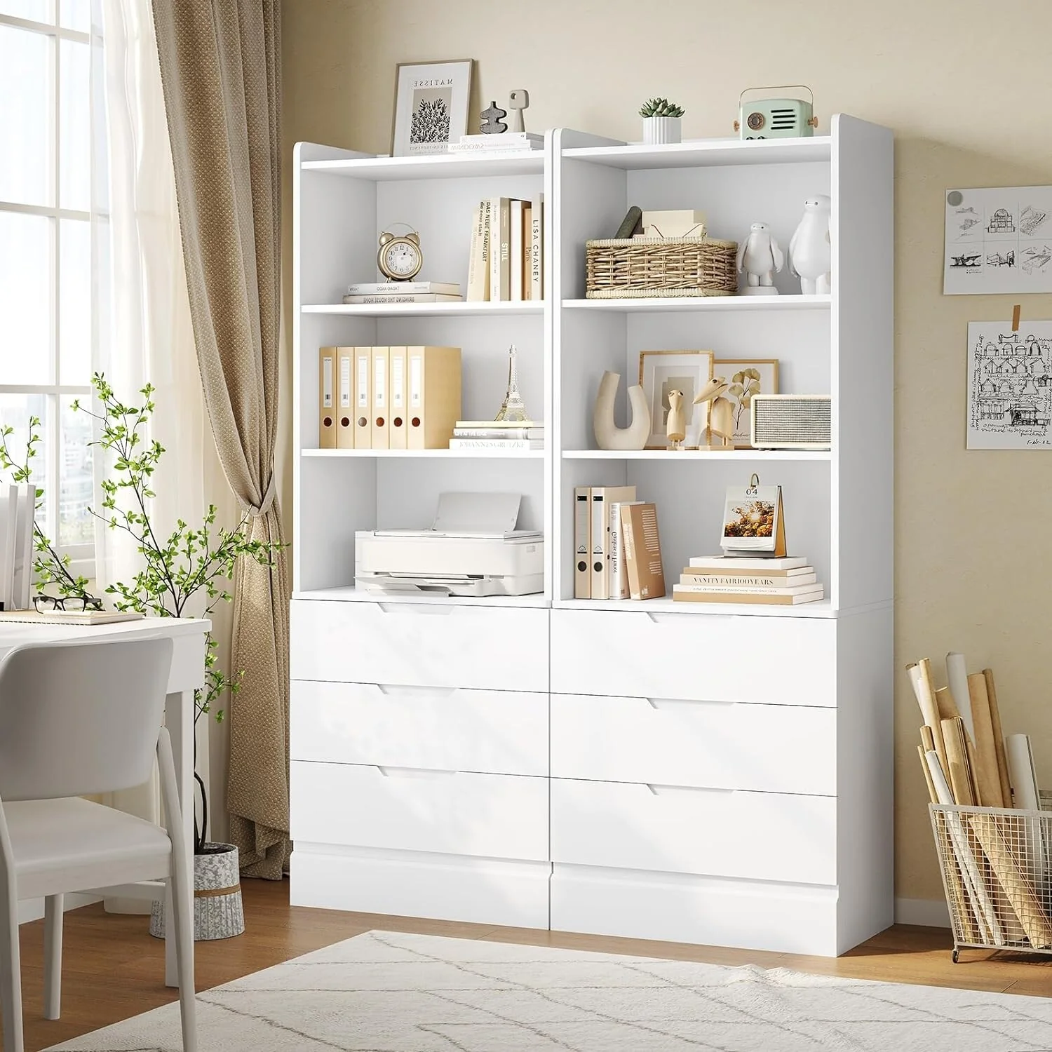 Kitchen Storage Cabinet Bookcase 3 Drawers Open Shelves - N/A