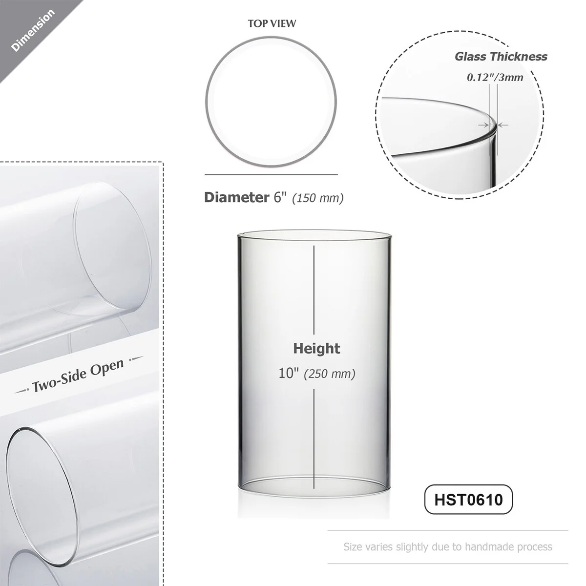 Clear Glass Cylinder Hurricane Chimney Tube, Candle Cover - 1 Piece