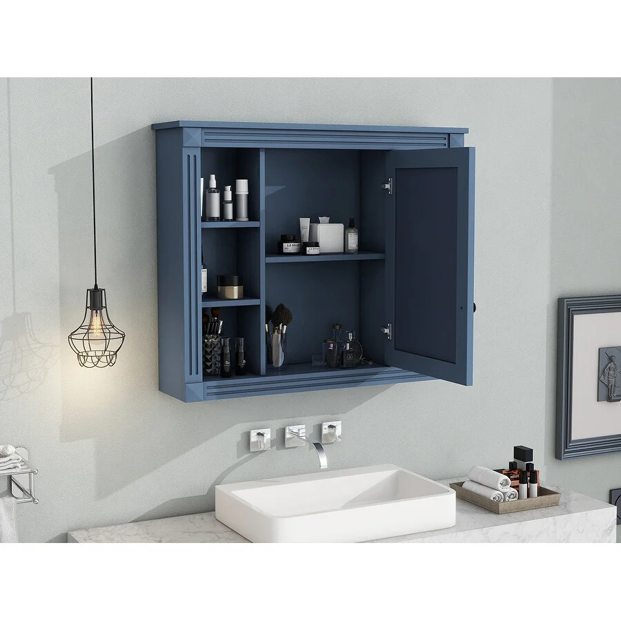 Wall Mounted Bathroom Storage Cabinet,Wall Cabinet with Mirror,Mirror Cabinet with 6 Open Shelves(Not Include Bathroom Vanity )