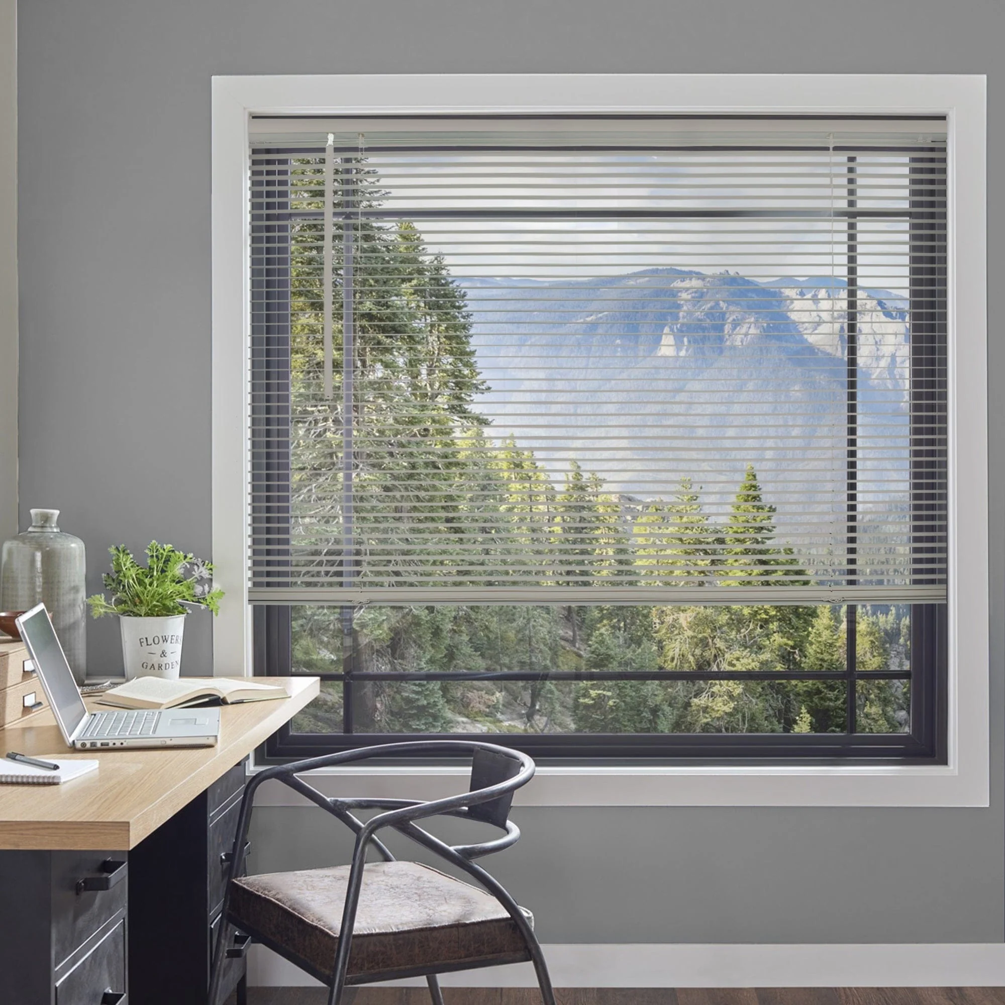 CHICOLOGY Cordless 1-Inch Vinyl Mini Blinds, Gloss Grey 60 Height