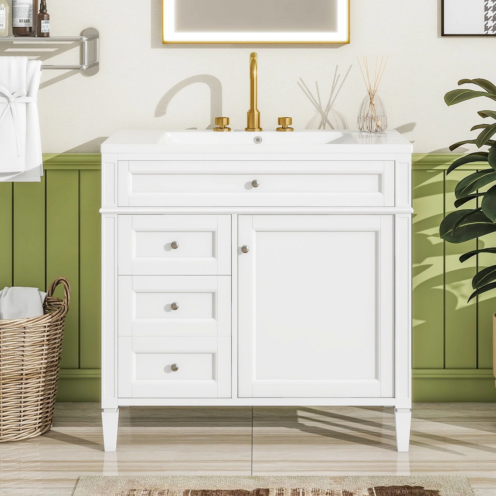 Bathroom Vanity with Single Sink, Bathroom Vanities with 2 Drawers, Bathroom Storage Cabinet with 1 Tip-Out Drawer and 1 Door