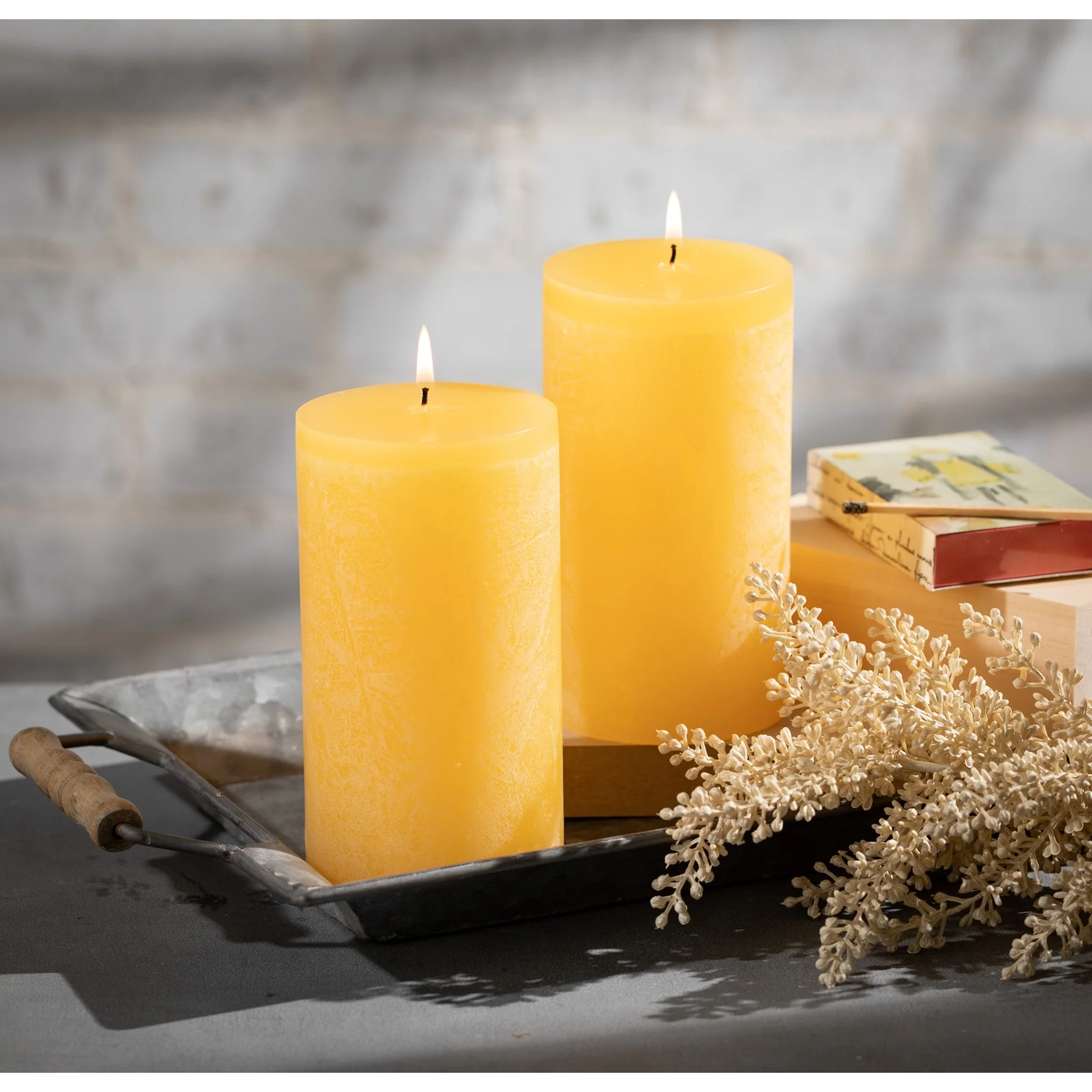Pale Yellow Pillar Candles - Set of 2 - 3.25