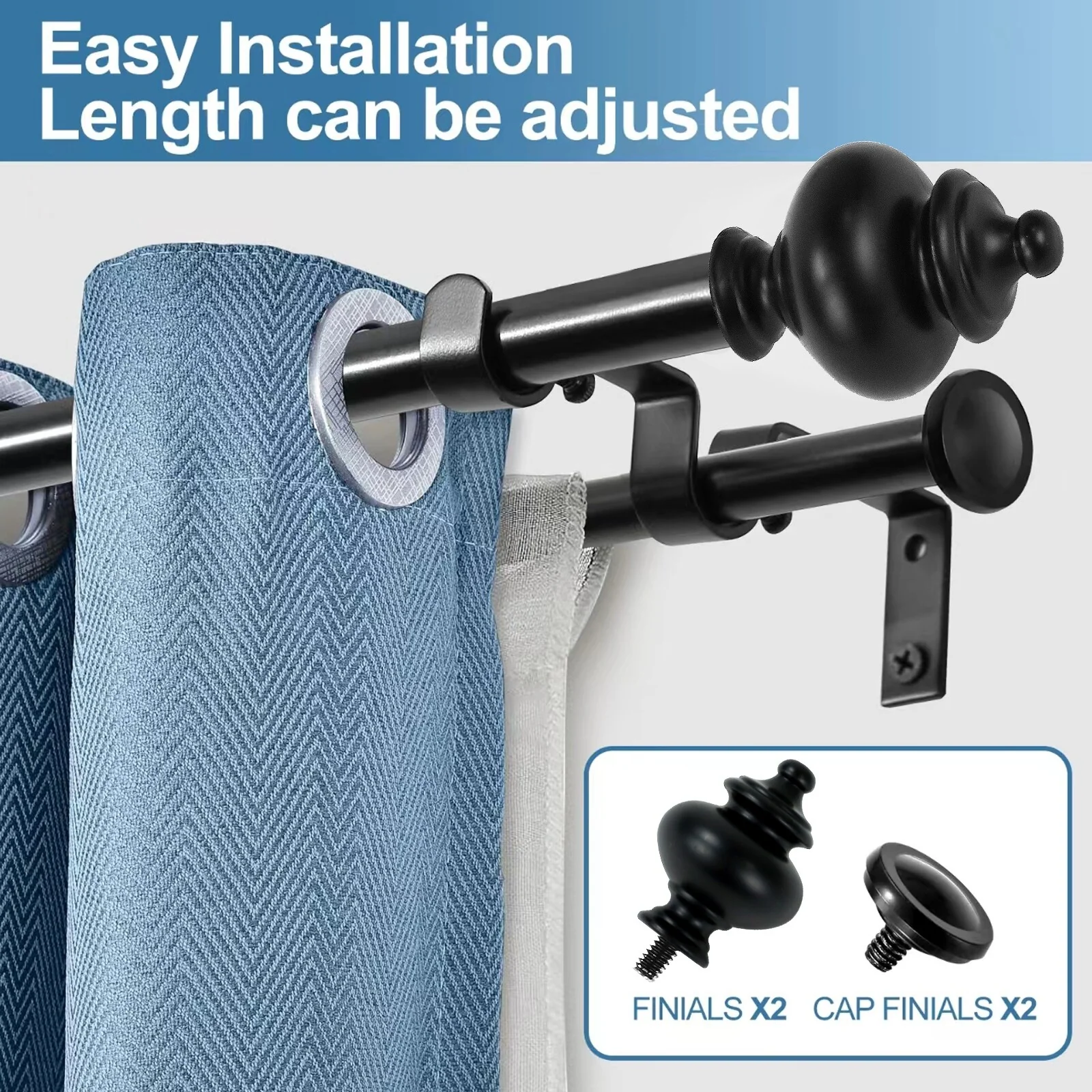 Modern Round Urn Adjustable Drapery Double Curtain Rod