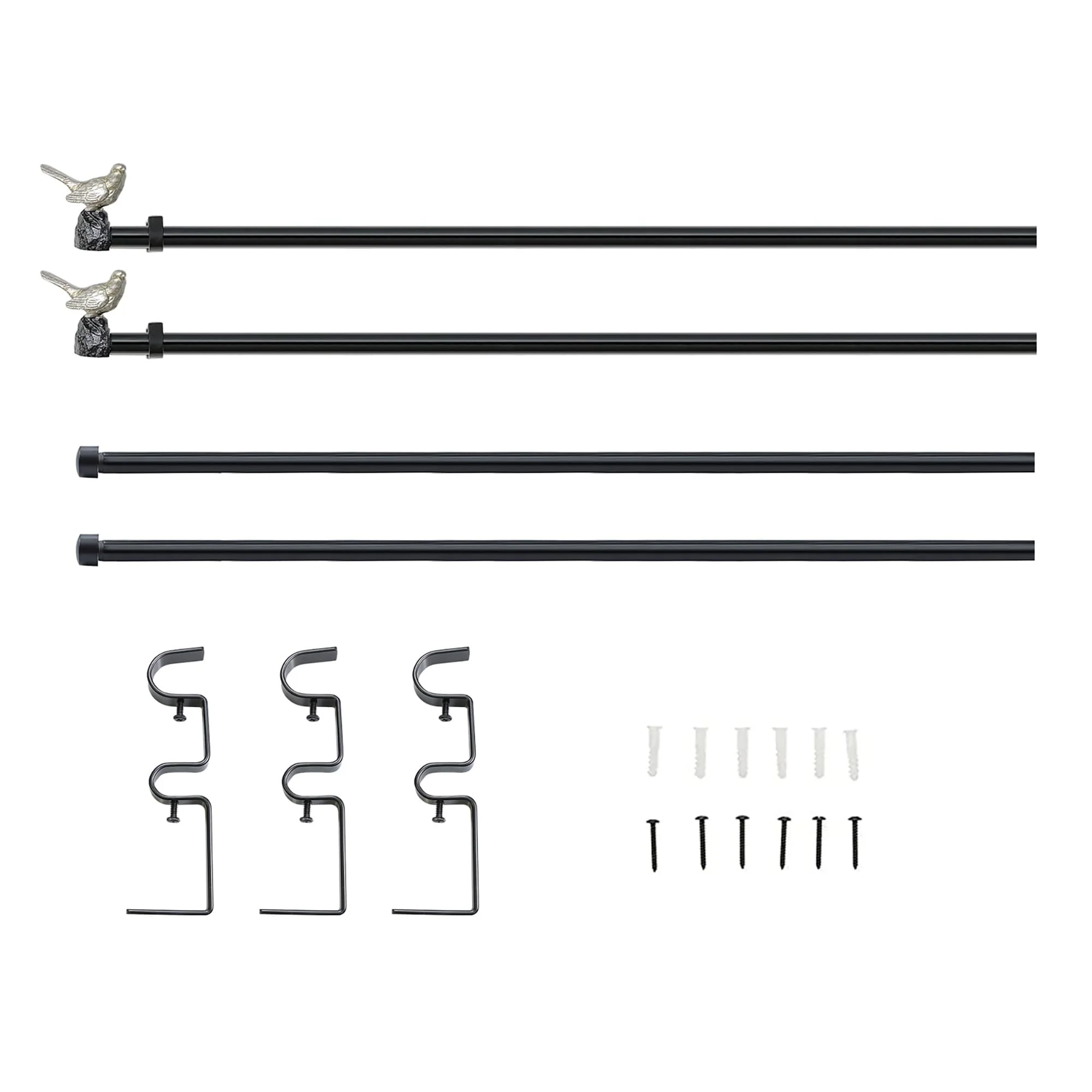 MERIVILLE 1-Inch Diameter Double Window Curtain Rod, Bird Finials