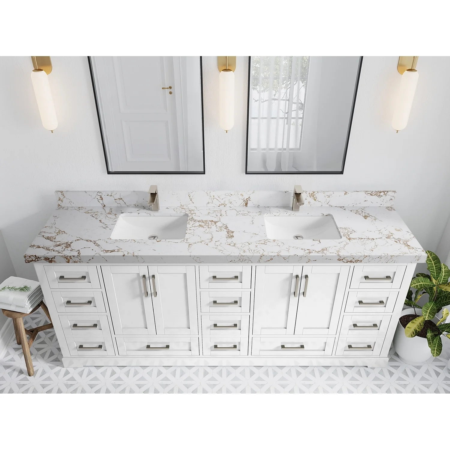 Willow Collection 84 in W x 22 in D x 36 in H Boston Double Bowl Sink Bathroom Vanity with Countertop