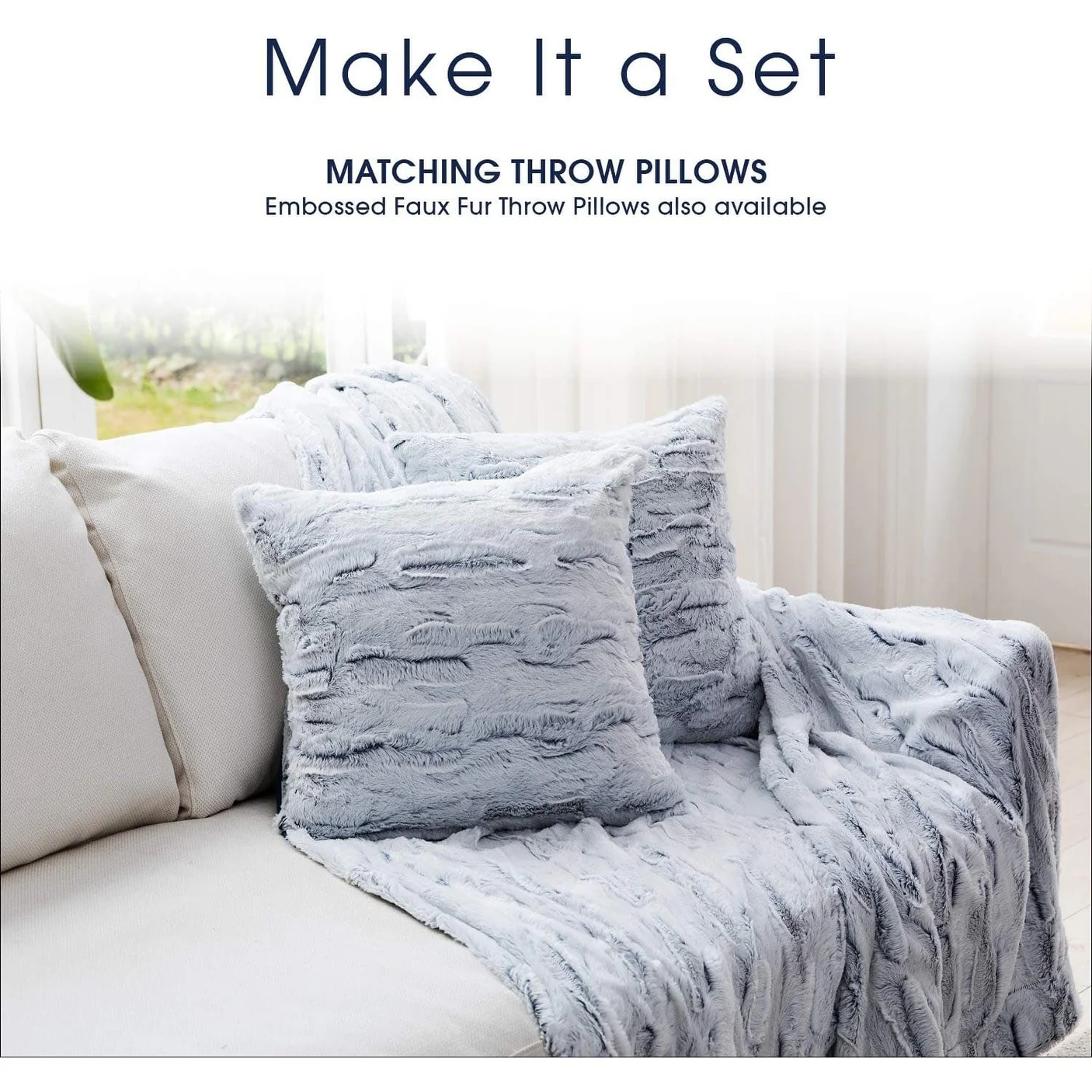 Cheer Collection Embossed Faux Fur White/Blue Throw Blanket