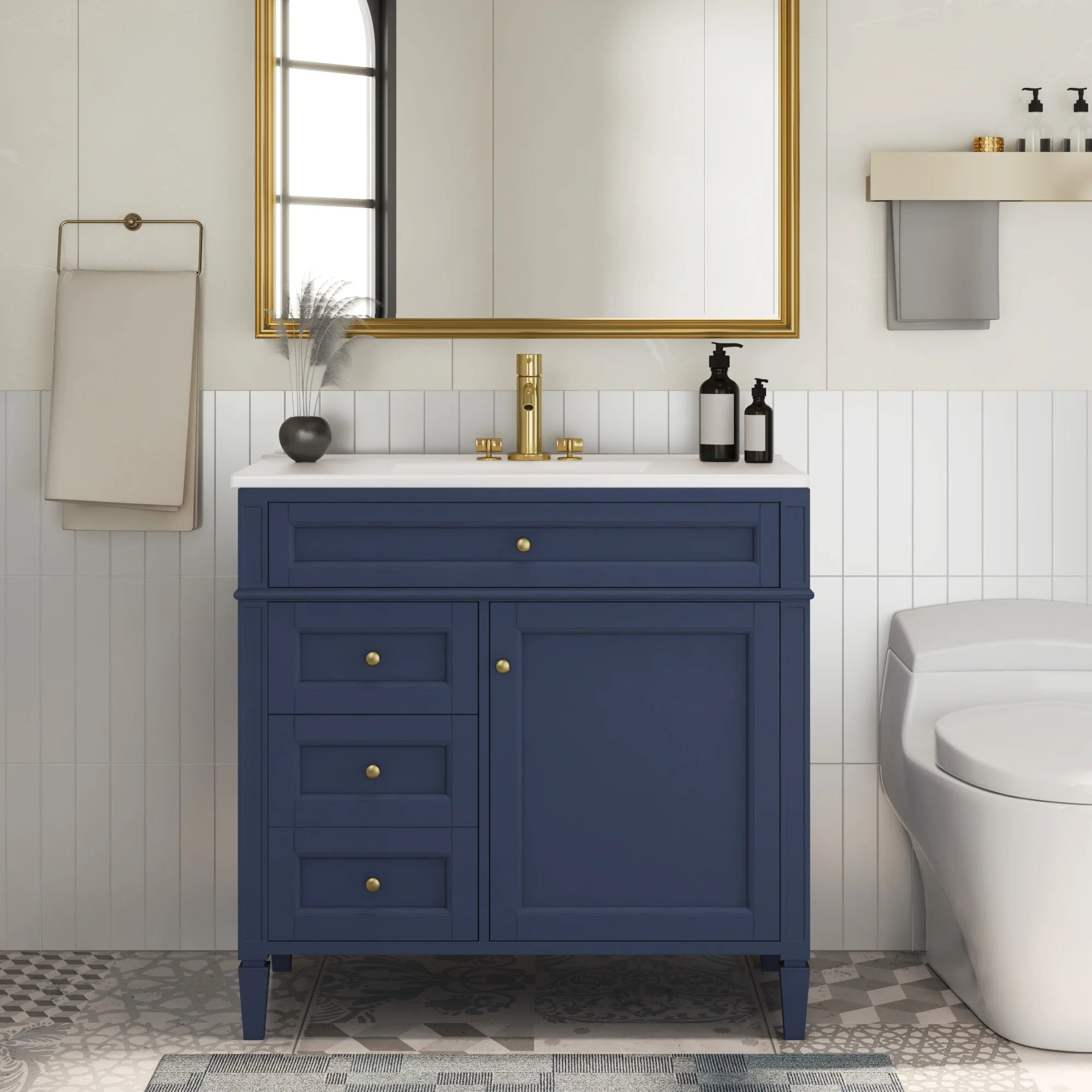 Bathroom Vanity with Single Sink, Bathroom Vanities with 2 Drawers, Bathroom Storage Cabinet with 1 Tip-Out Drawer and 1 Door