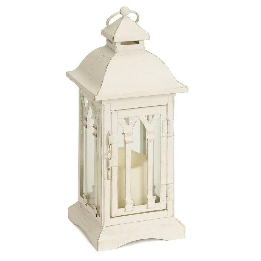 HomeRoots Set Of Two Beige LED Floor Lantern Candle Holder - 10