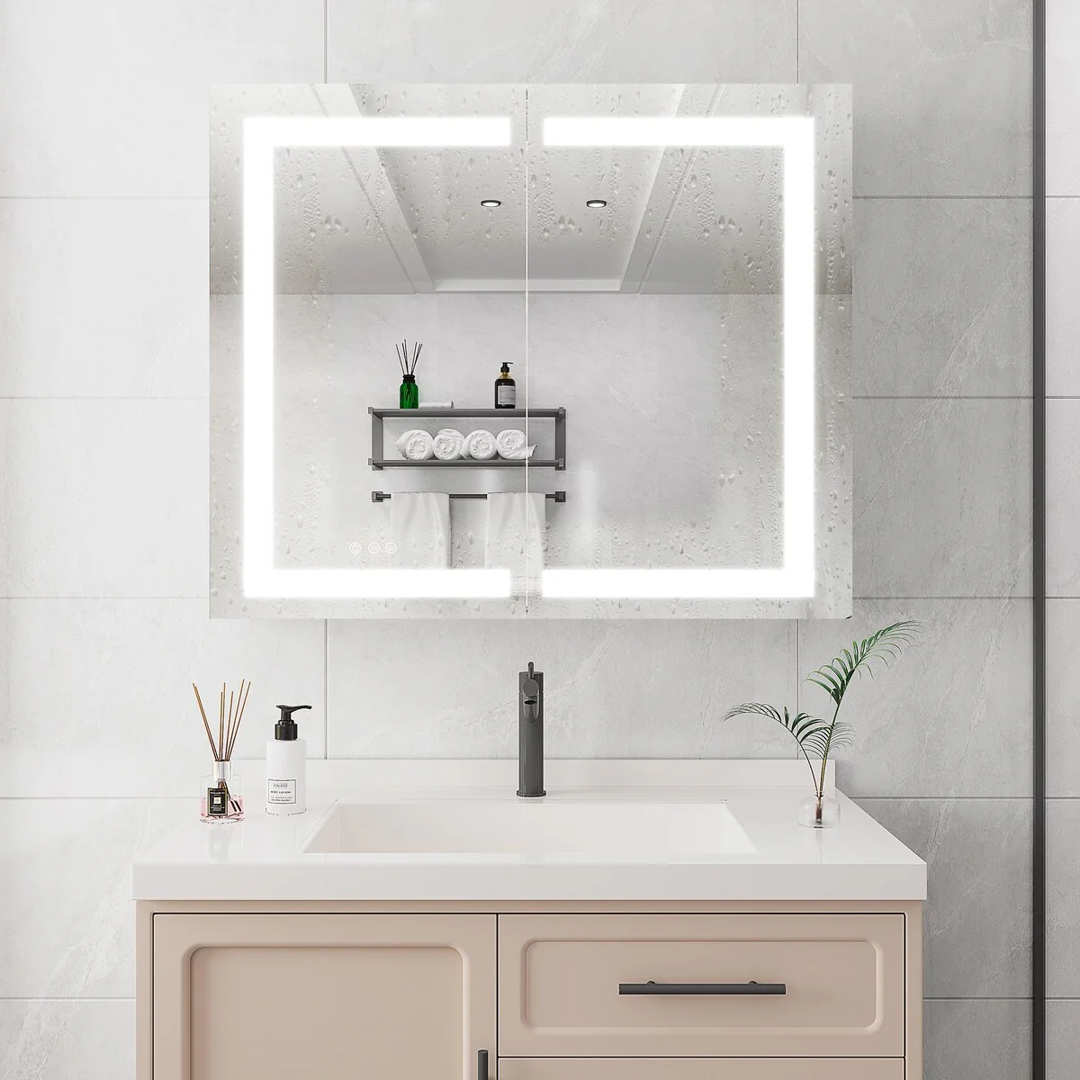 Bathroom Medicine Cabinet with Mirror Wall Mounted LED Bathroom Mirror Cabinet with Lights, Anti-Fog,Storage Shelves