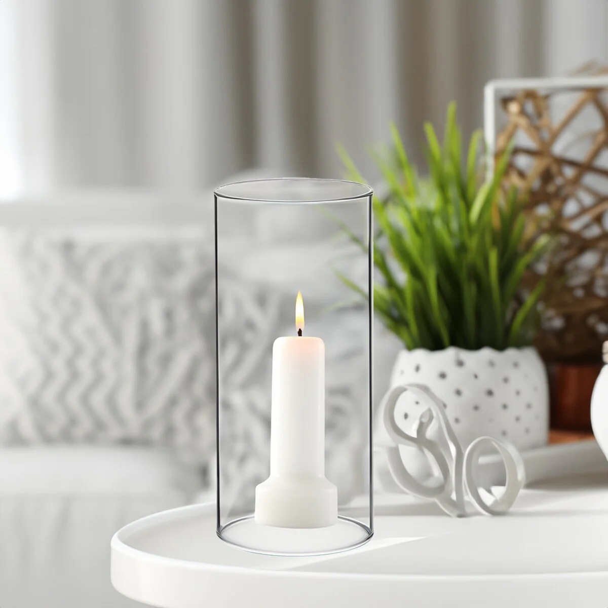 Clear Glass Cylinder Hurricane Chimney Tube, Candle Cover - 1 Piece