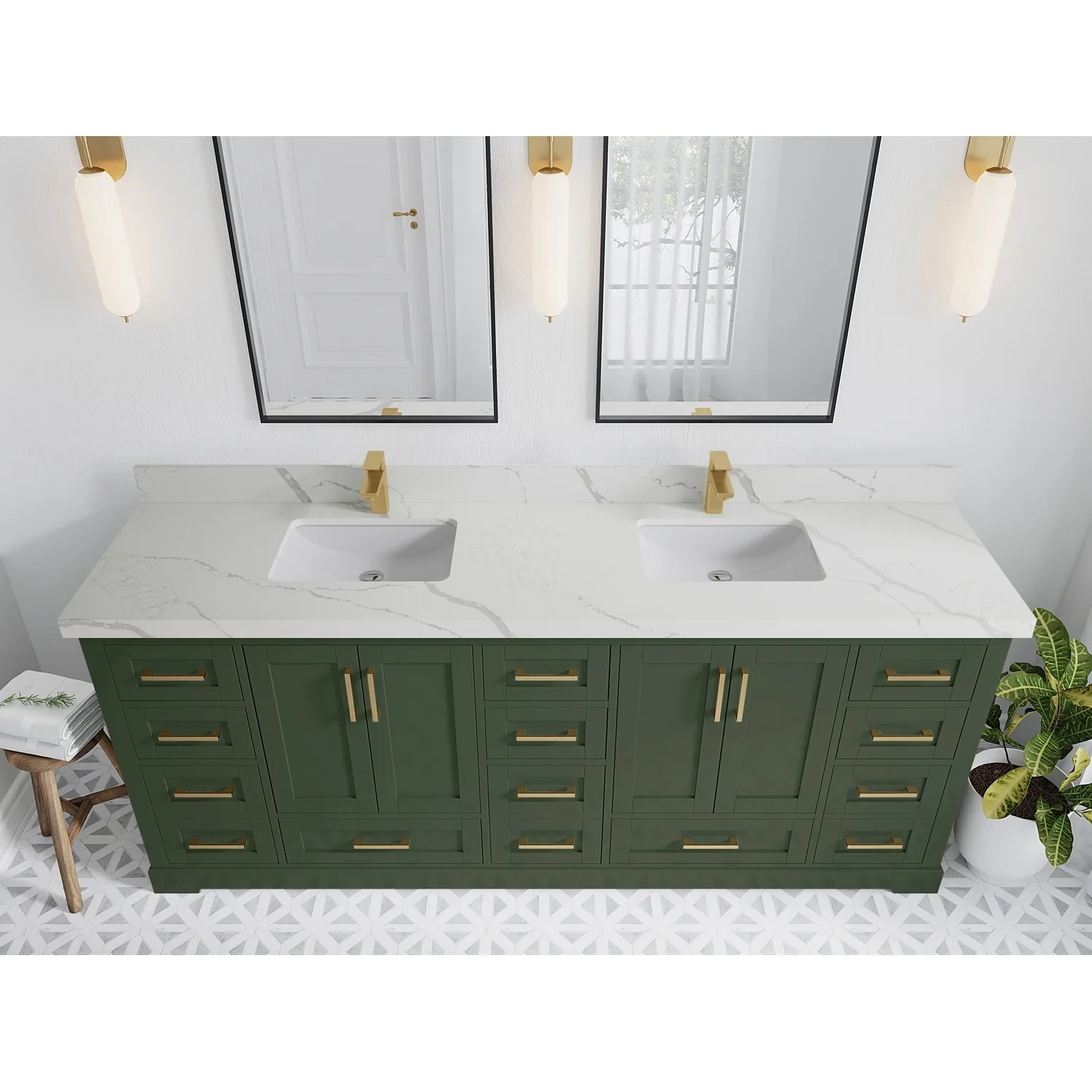 Willow Collection 84 in W x 22 in D x 36 in H Boston Double Bowl Sink Bathroom Vanity with Countertop
