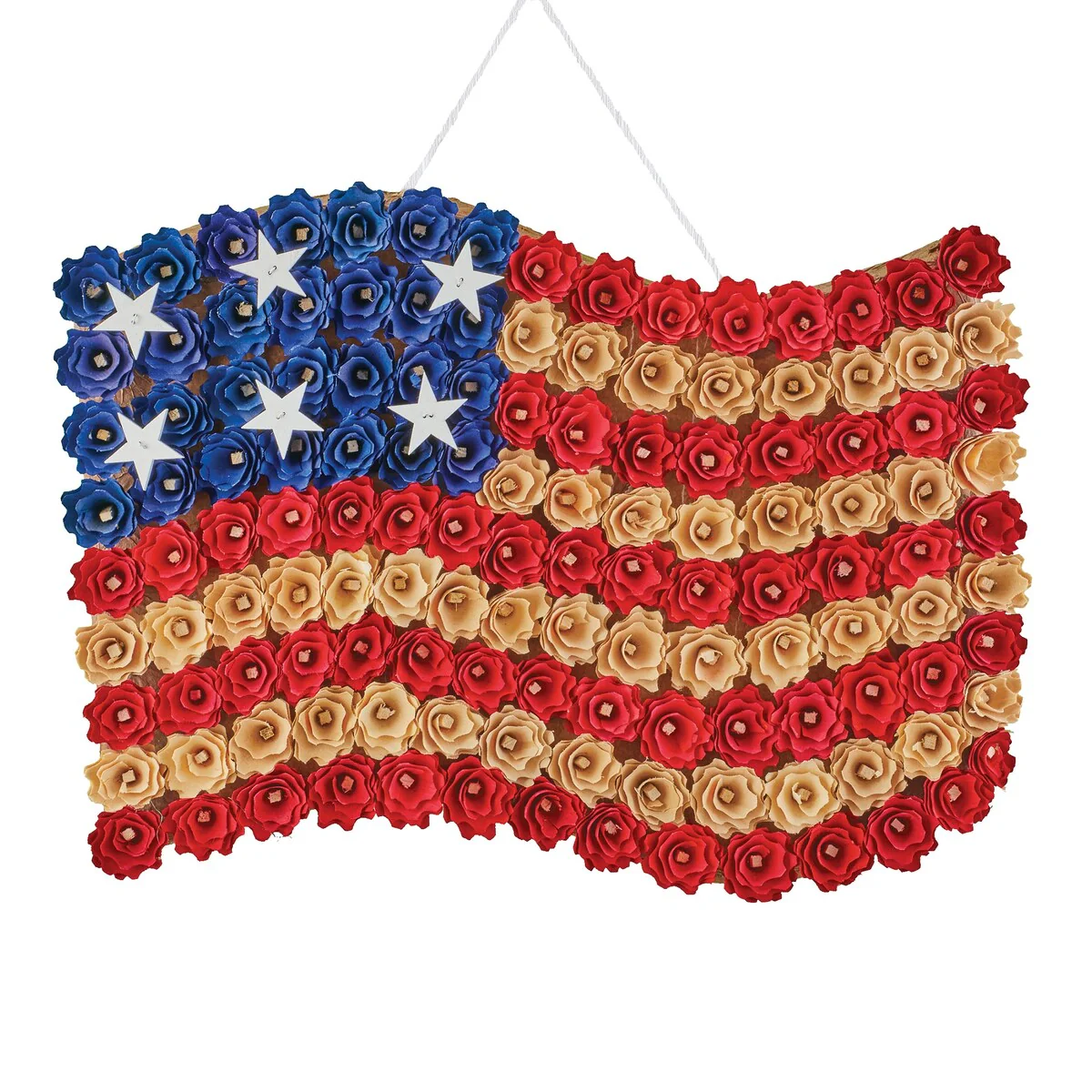 Wooden Roses American Flag Patriotic Wreath