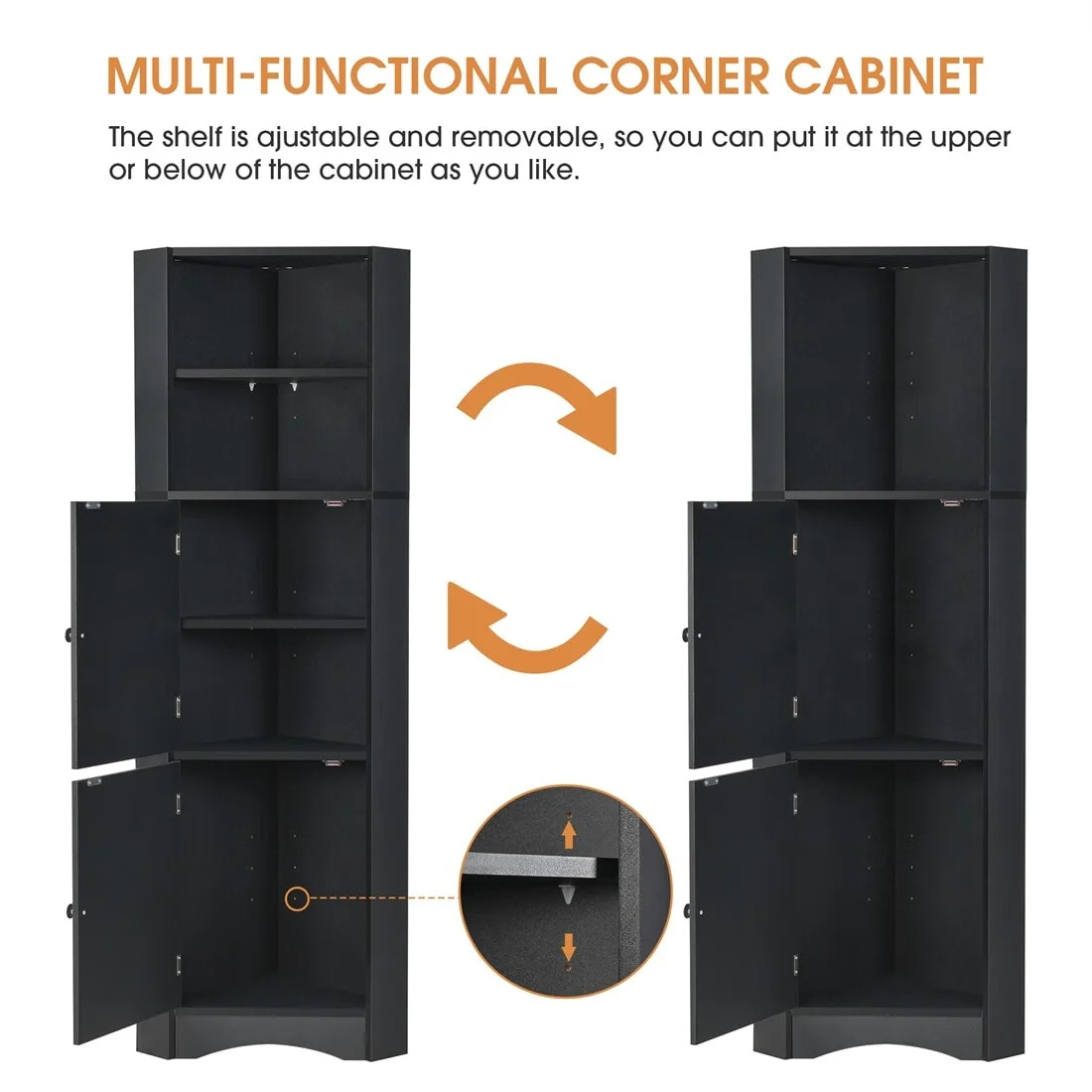 Merax Freestanding Tall Bathroom Corner Cabinet with Adjustable Shelves
