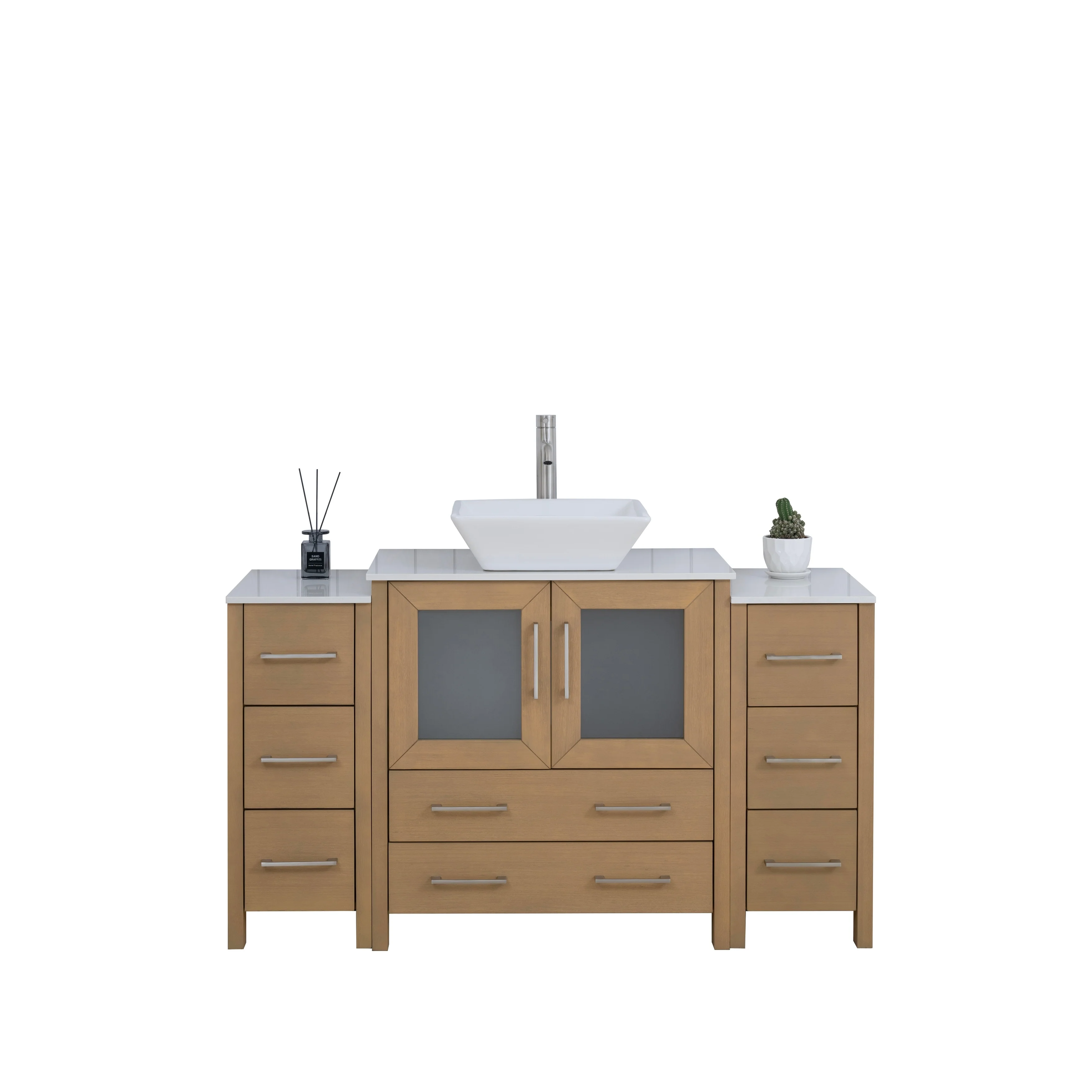 Vanity Art 54-inch Single Sink Bathroom Vanity Set with Engineered Marble Top and Free Mirror - 54 x 18.5 x 36 Inches