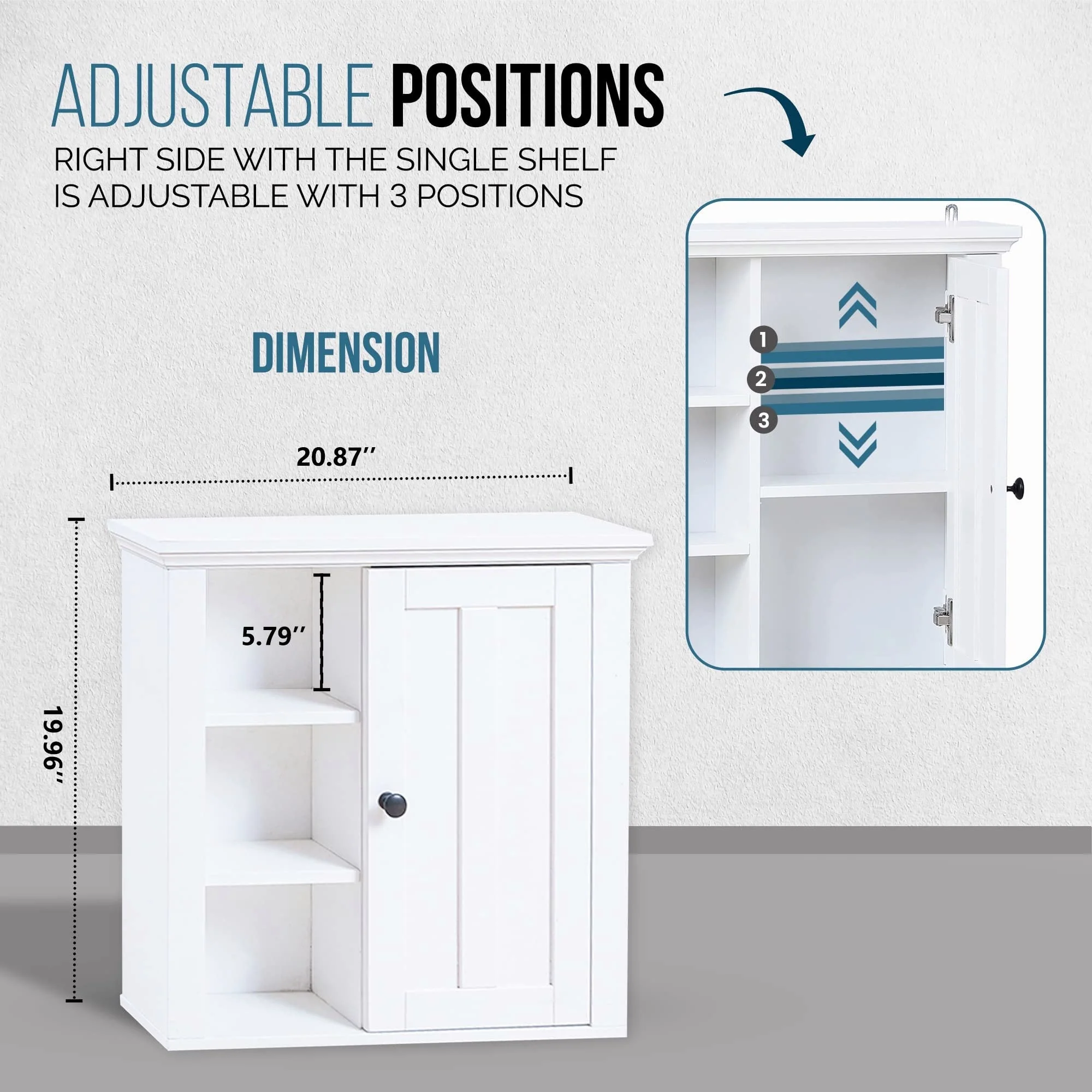 White MDF Wood Bathroom 1-Door Wall Storage Cabinet - 19.96