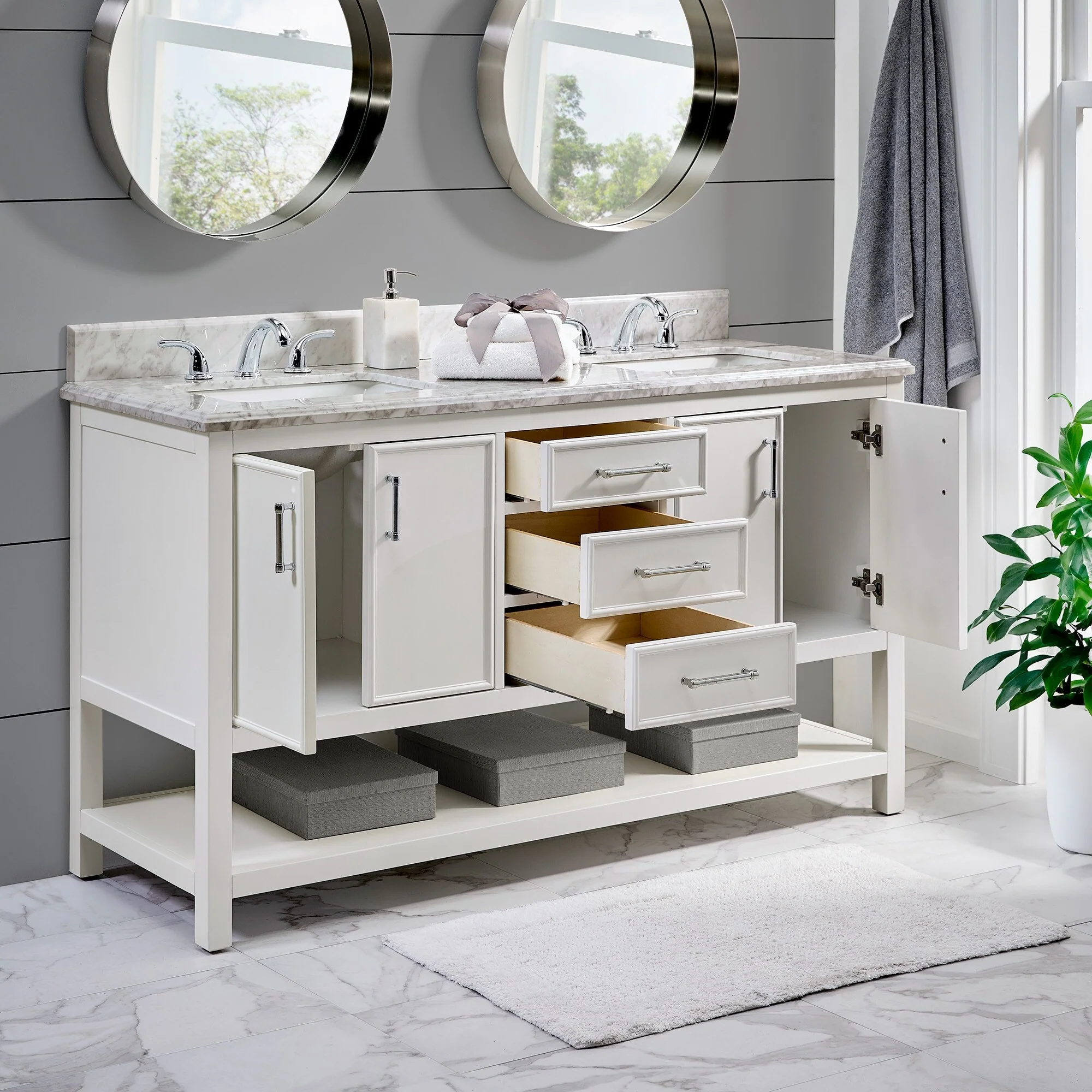 Lilleham Bathroom Sink Vanity with White Marble Veneer Stone Top by iNSPIRE Q Classic