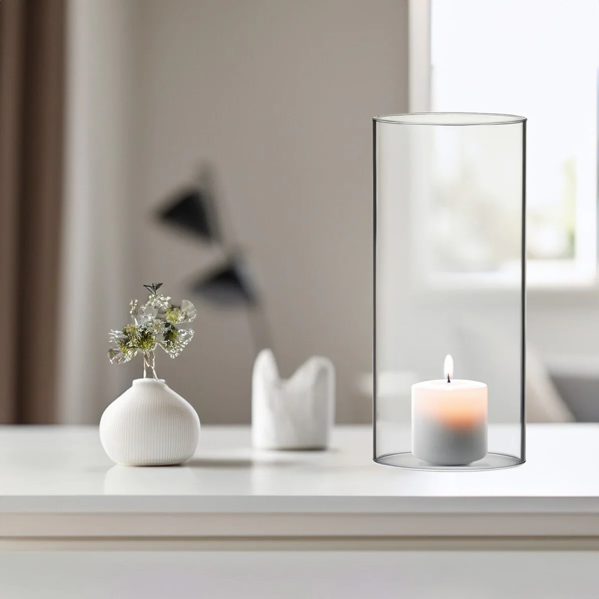 Clear Glass Cylinder Hurricane Chimney Tube, Candle Cover - 1 Piece