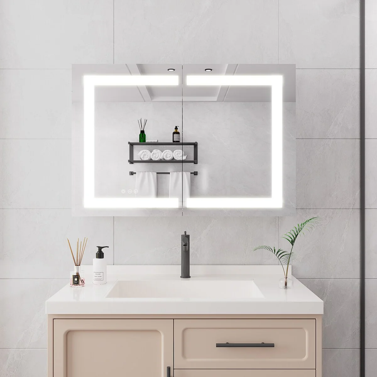 Bathroom Medicine Cabinet with Mirror Wall Mounted LED Bathroom Mirror Cabinet with Lights, Anti-Fog,Storage Shelves