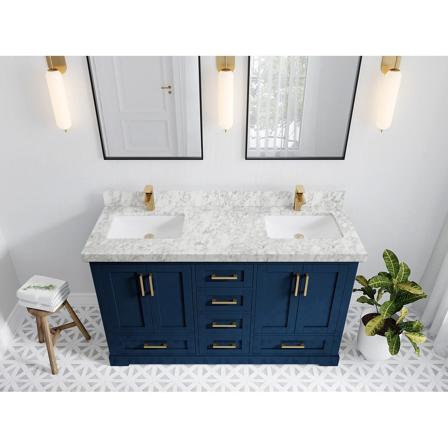 Willow Collection 60 in W x 22 in D x 36 in H Boston Double Bowl Sink Bathroom Vanity with Countertop