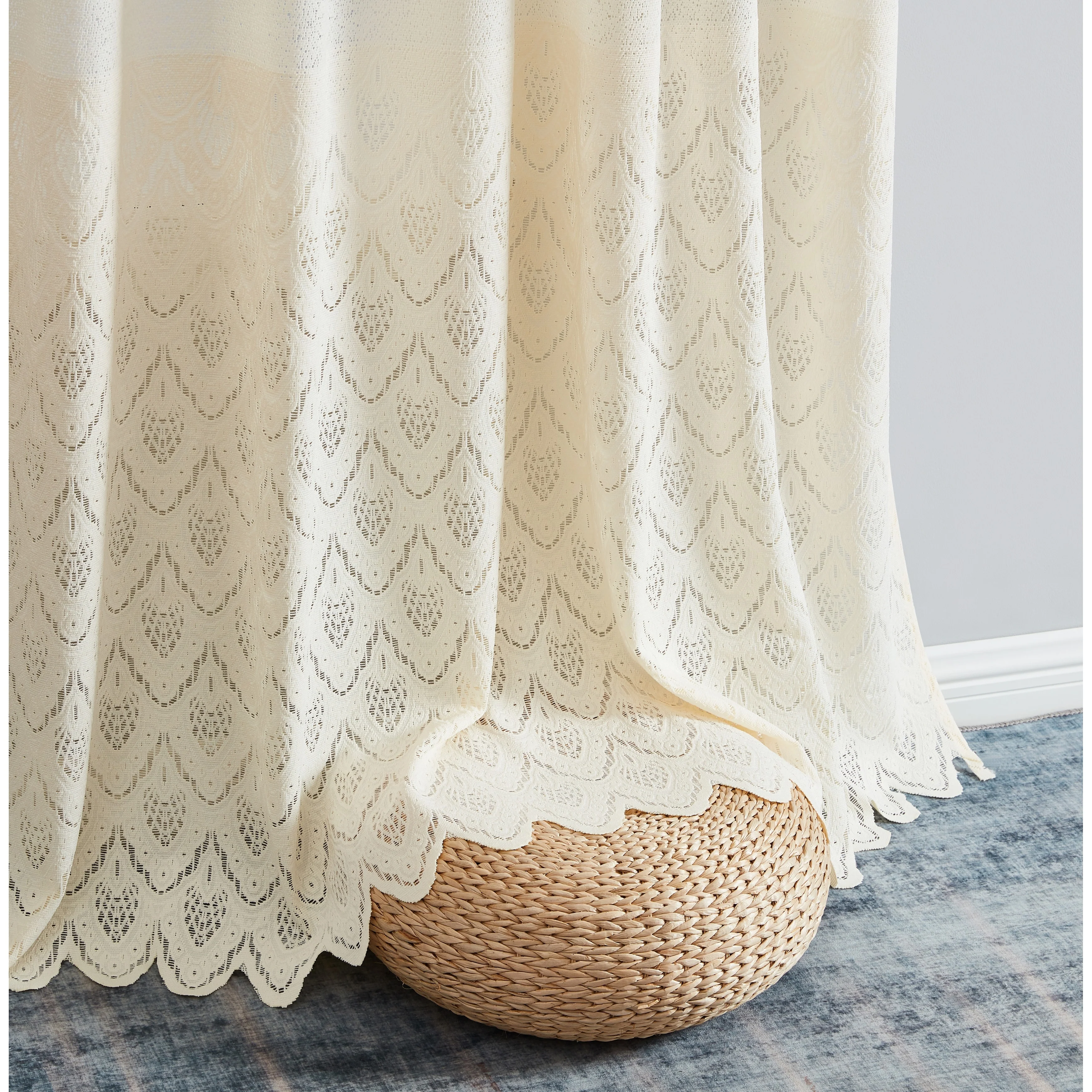 HLC.me Monaco Premium Soft Decorative Ombre Lace Semi Sheer Light Filtering Rod Pocket Window Curtain Panels - Set of 2