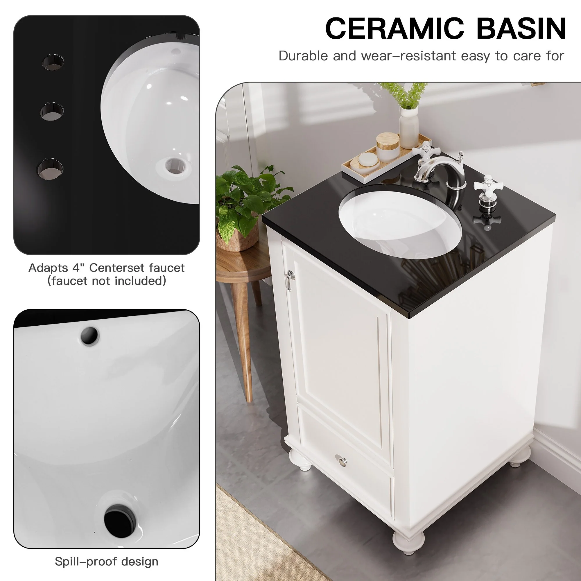 19-Inch Two-Tone Solid Wood Bathroom Vanity with Sink – Compact Space-Saving Design