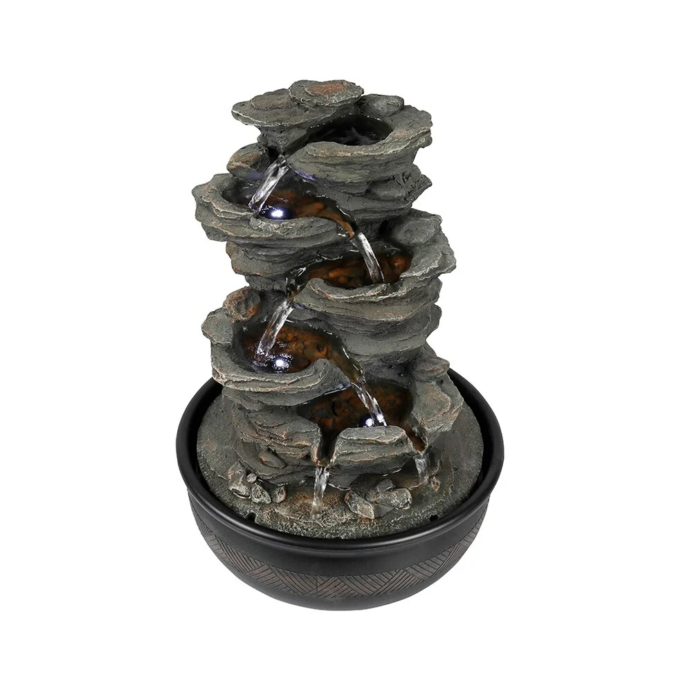 15.7 inches High Rock Falls Tabletop Water Fountain with LED Lights