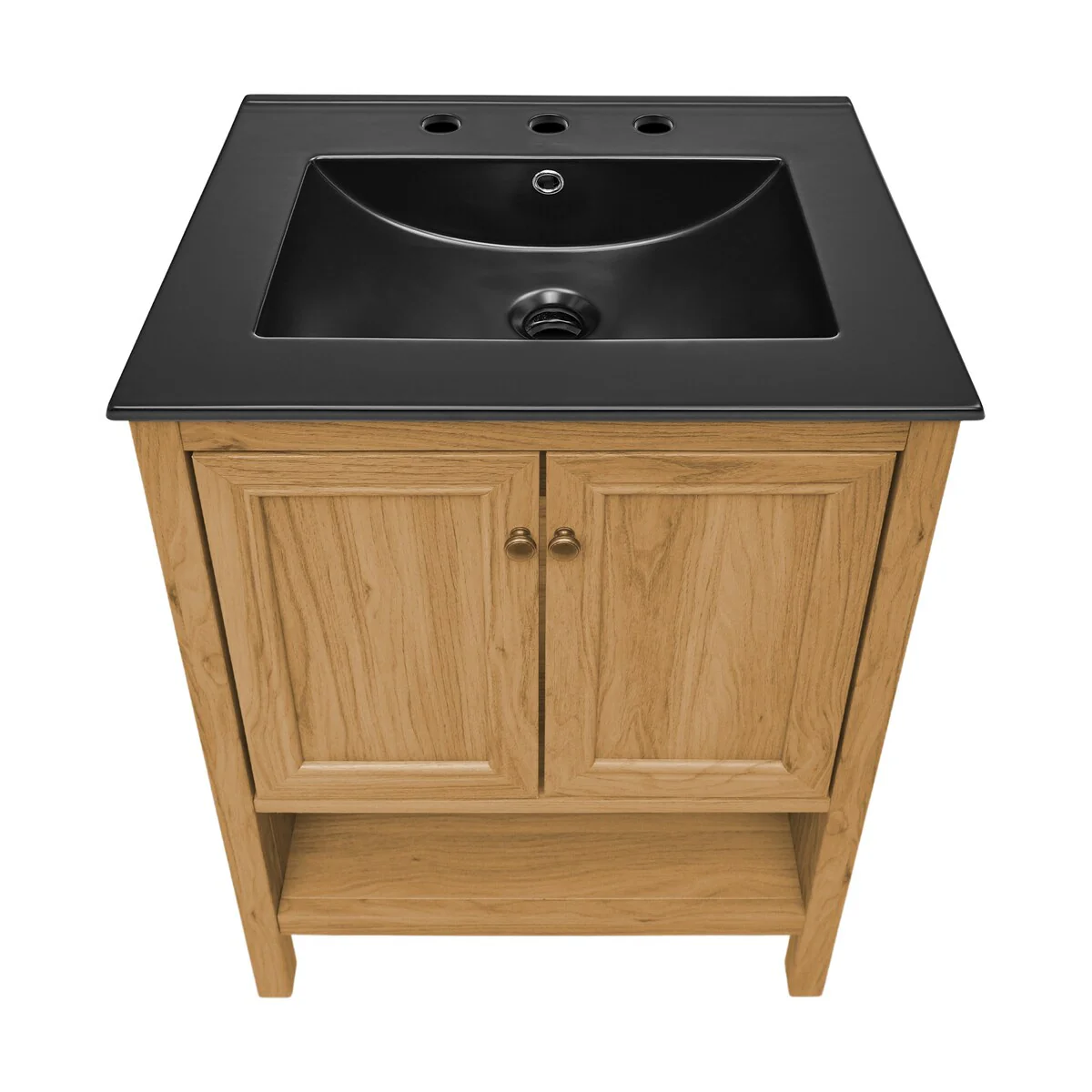 Chteau 24 In. Natural Oak Bathroom Vanity With Black, 3-Hole Ceramic Sink Top