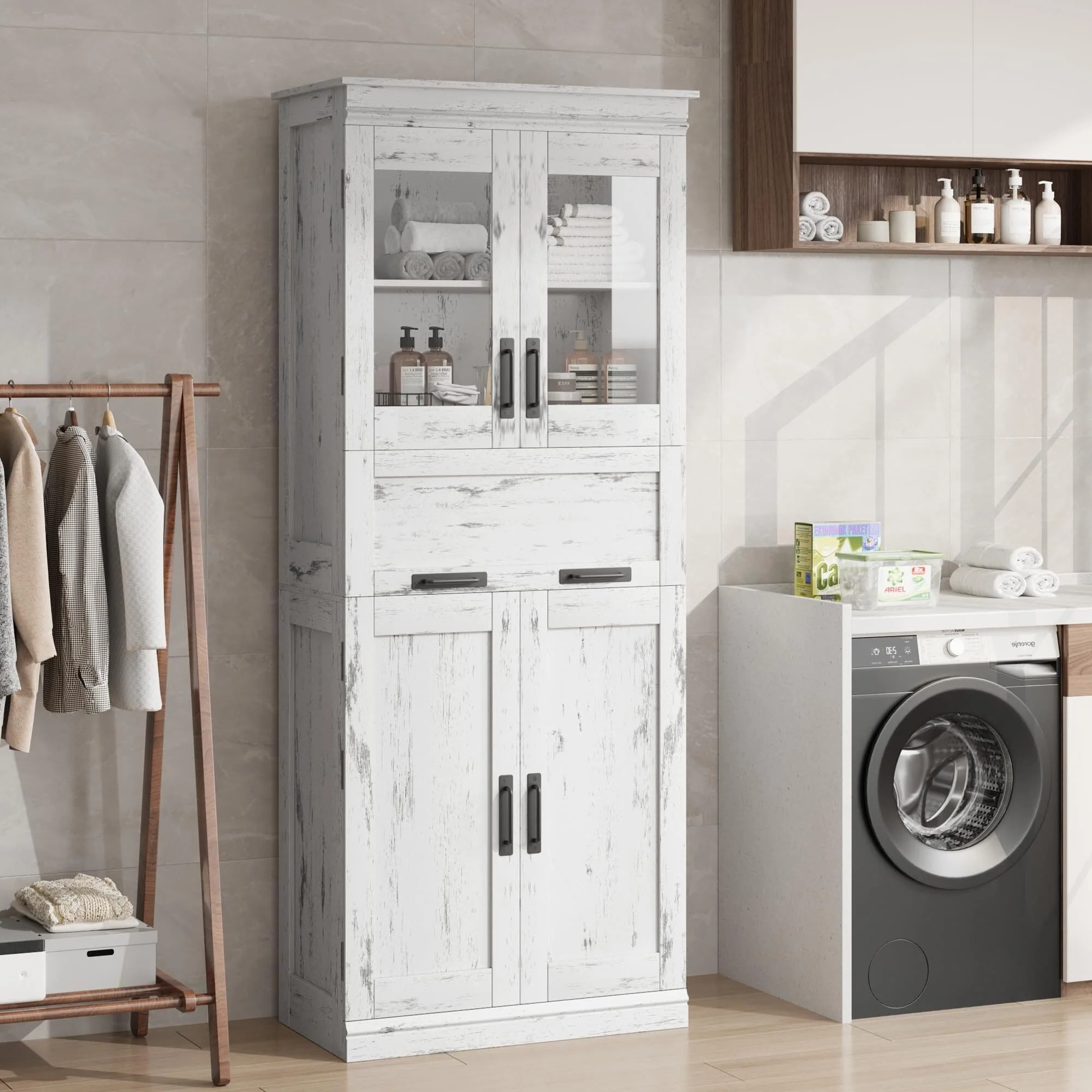 Bathroom Cabinet, Tall Kitchen Pantry Cabinet with Doors and Adjustable Shelf