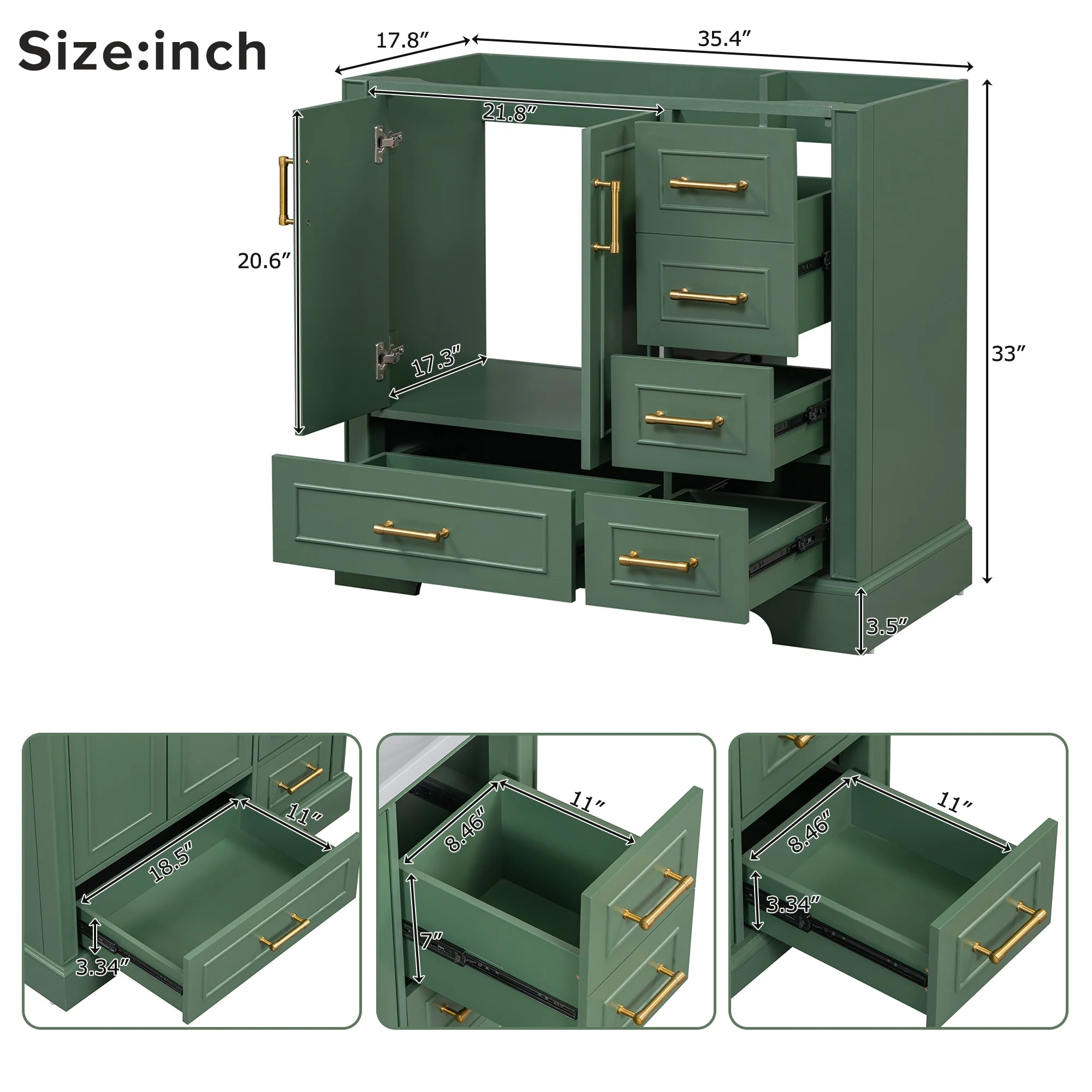 36-inch Traditional Bathroom Vanity with Four Drawers