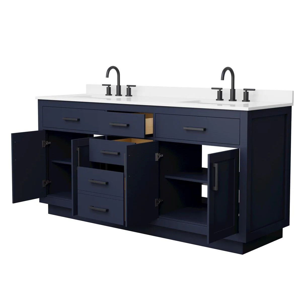 Beckett TK 72-inch Double Vanity, 3 Hole Quartz Top