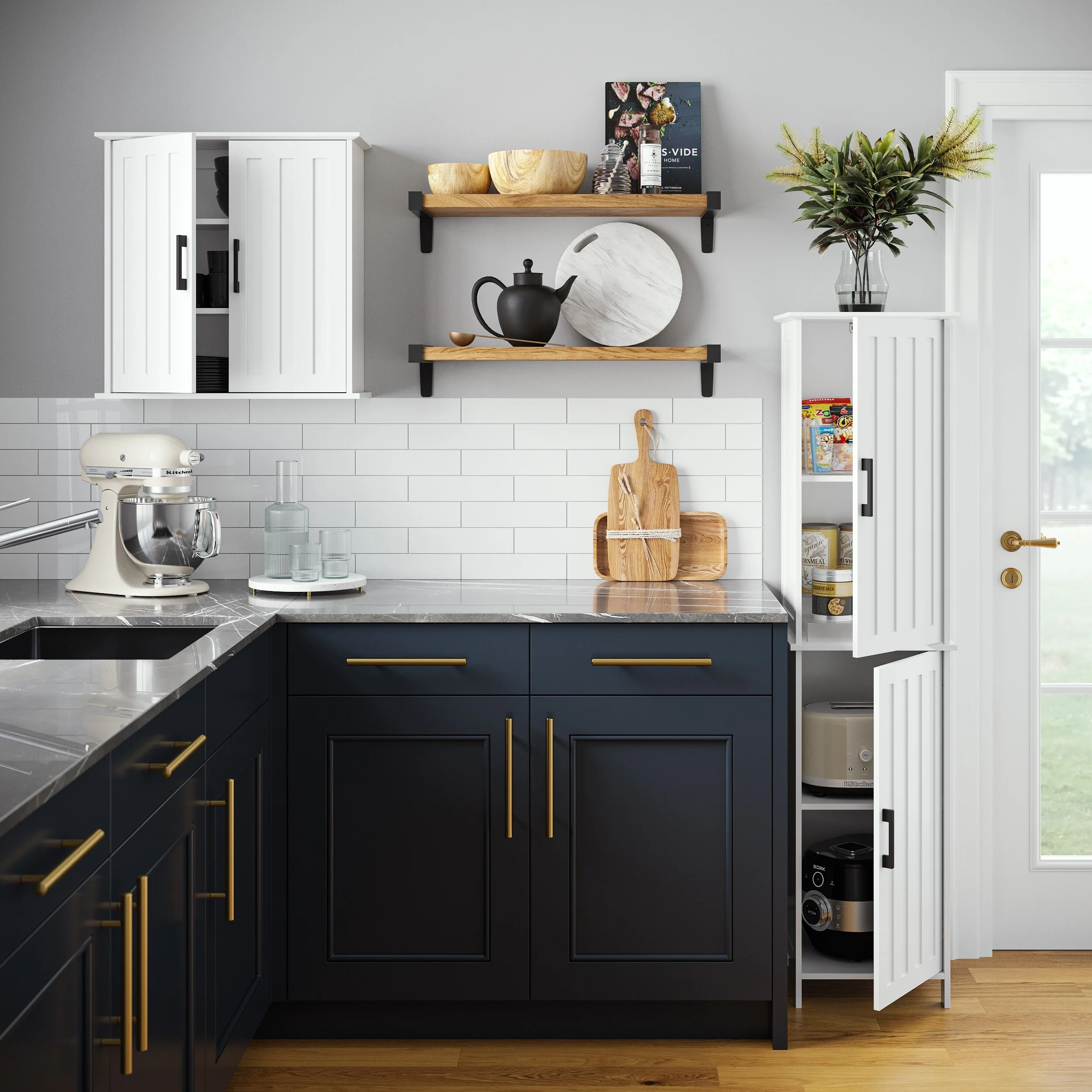 RiverRidge Monroe Tall Bathroom Storage Linen Cabinet and Organizer with Doors and Adjustable Shelves - White