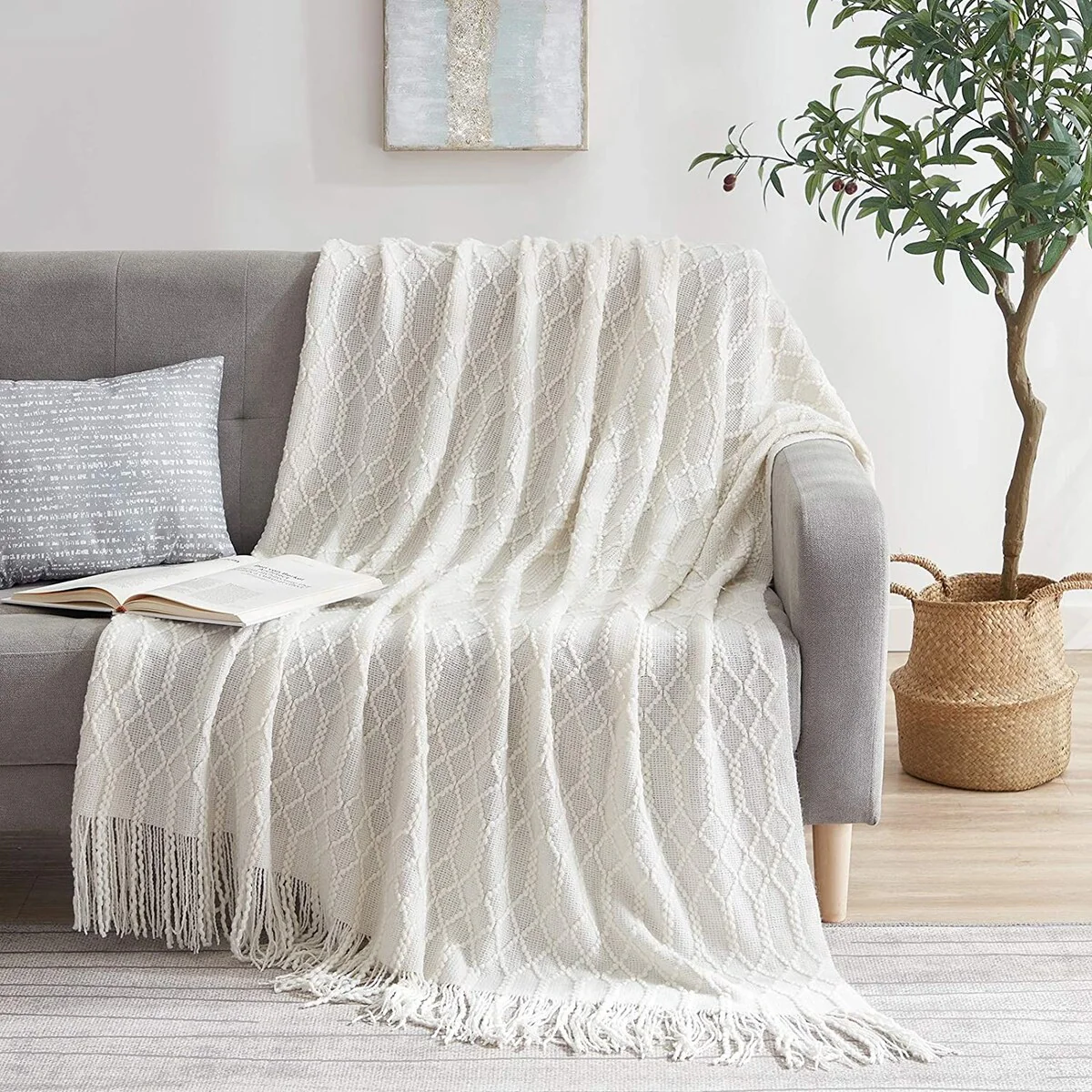 Throw Blanket Textured Solid Soft Decorative