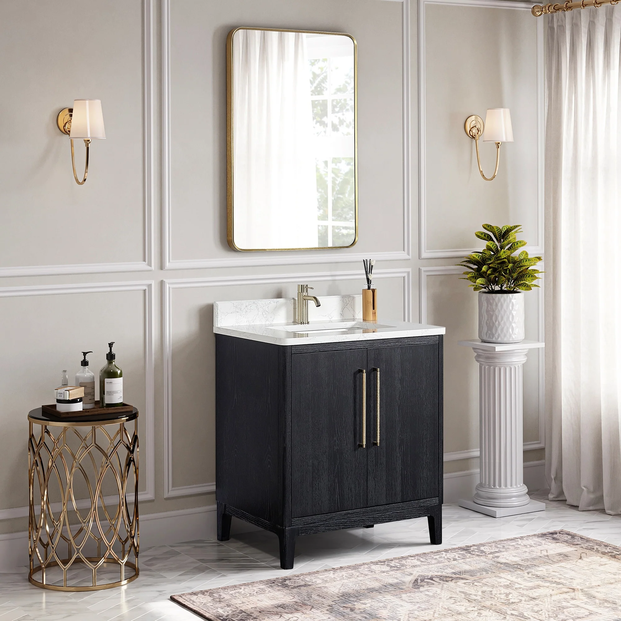 Gara Single Bath Vanity with Composite Stone Top and Mirror