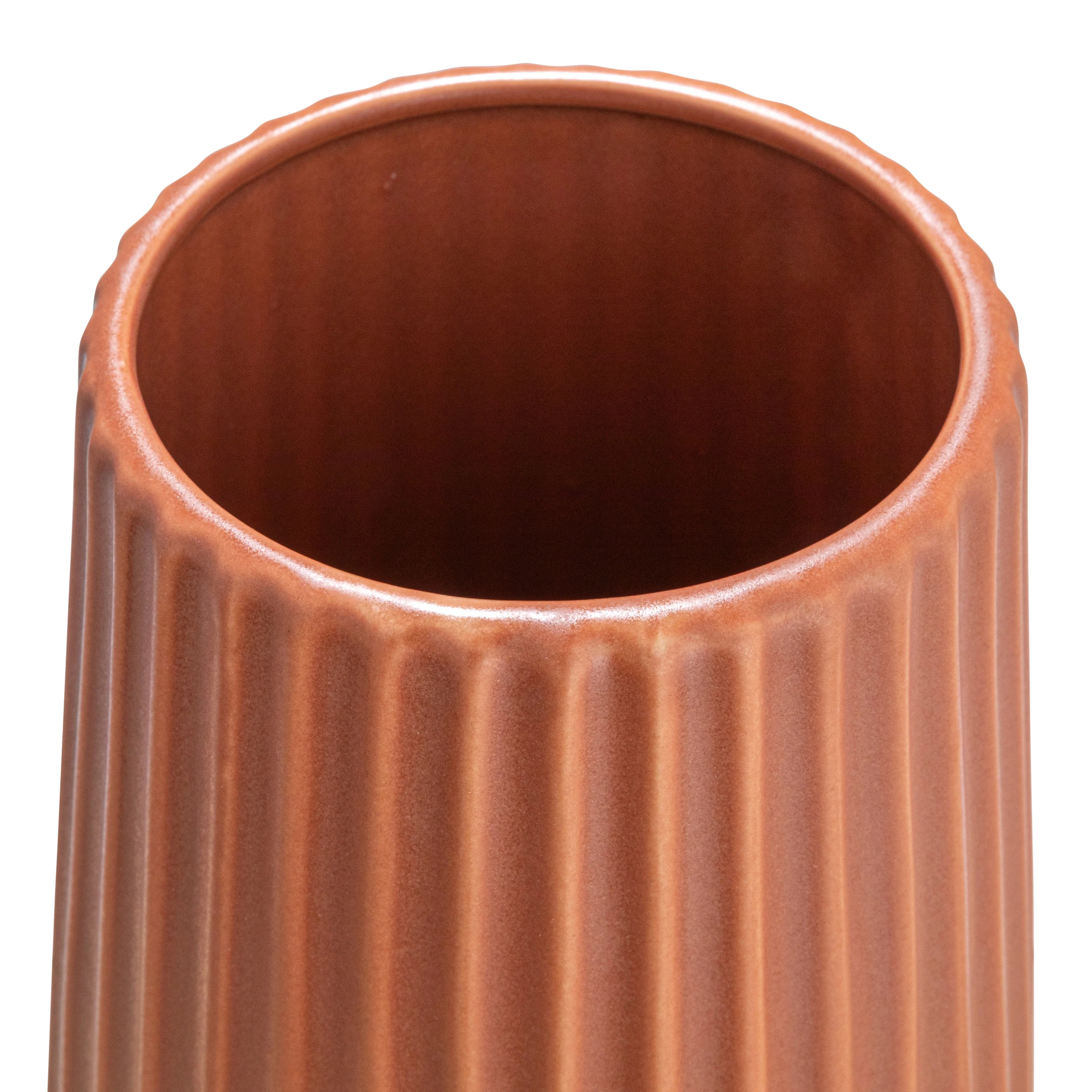 Stoneware Fluted Vase with Embossed Lines - 5.5