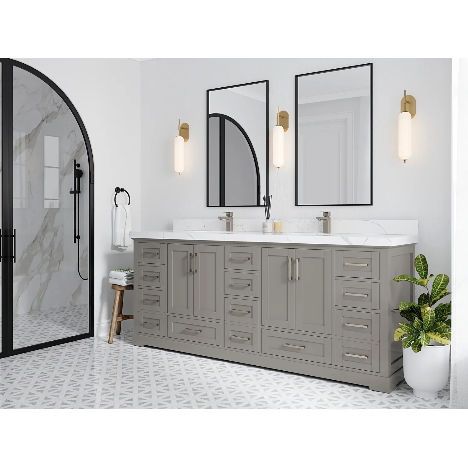 Willow Collection 84 in W x 22 in D x 36 in H Boston Double Bowl Sink Bathroom Vanity with Countertop